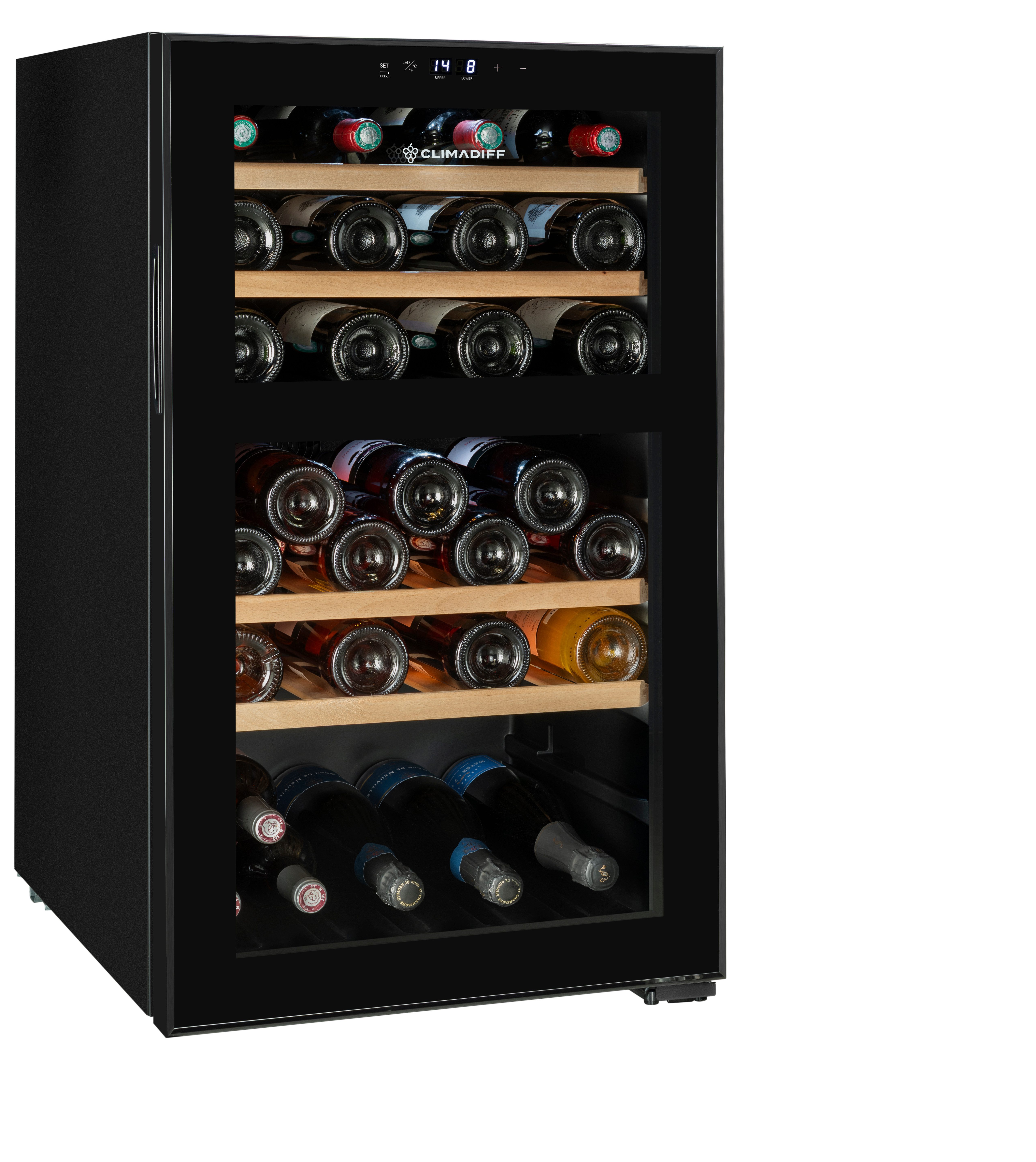 CLIMADIFF Weintemperierschrank CEPAGE52DZF, für 52 Standardflaschen á 0,75l,2 Temperaturzonen, LED Beleuchtung