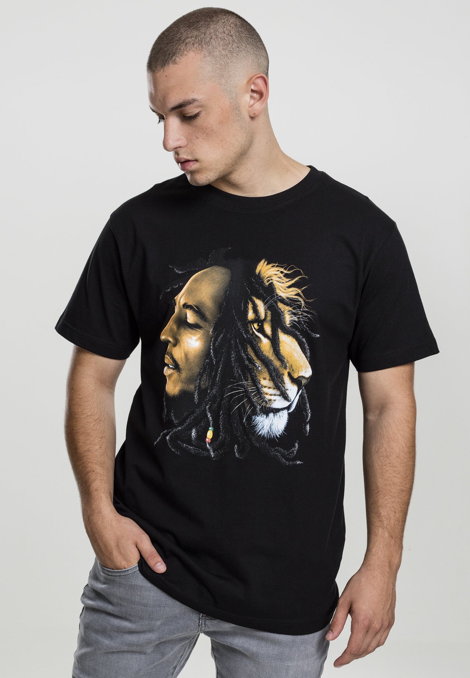 MisterTee T-Shirt Herren (1-tlg) Lion Face Bob Marley Tee MT496 Marley Lion Face black Bob