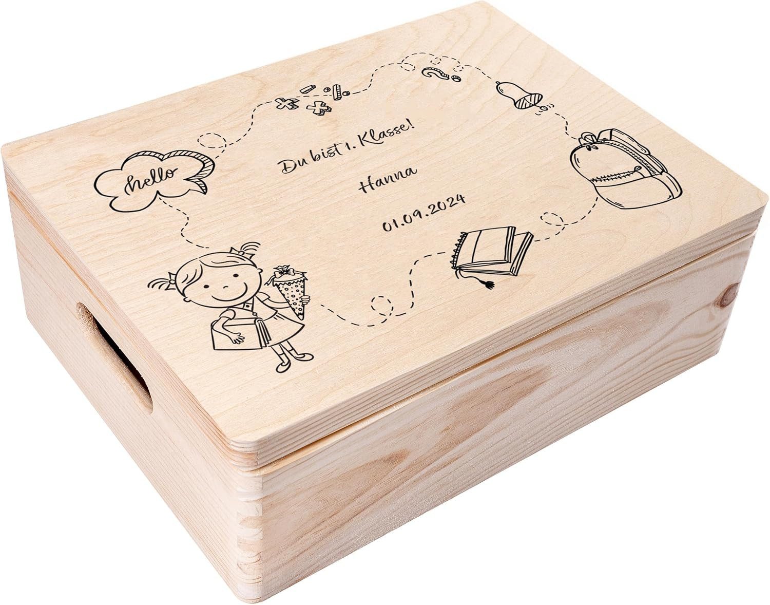 Creative Deco Holzkiste Einschulung Geschenk Erster Schultag, Natur 40 x 30 x 14 cm