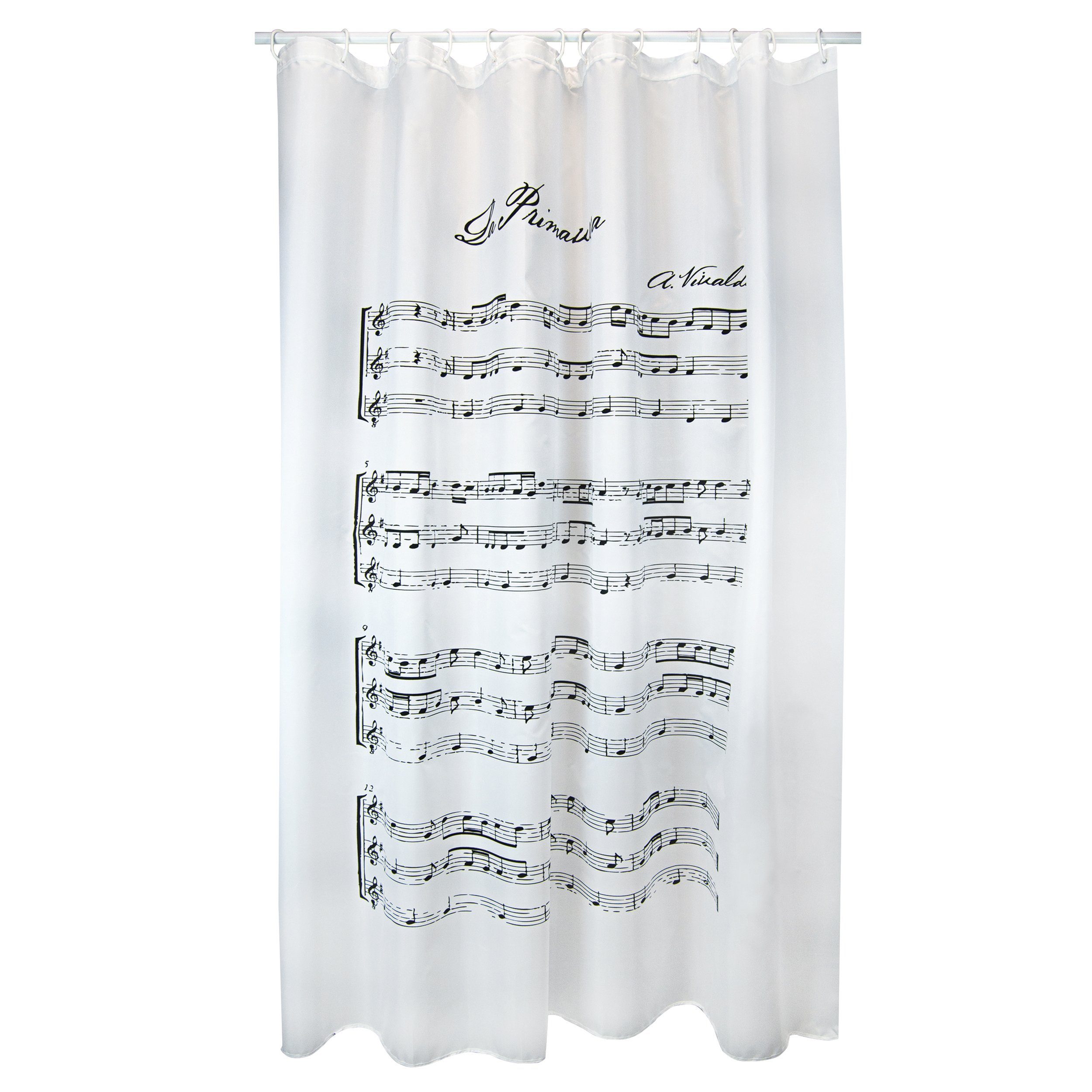 MSV Duschvorhang VIVALDI Breite 180 cm, Premium Anti-Schimmel Textil-Duschvorhang, Polyester, 180x200 cm, waschbar, weiß, Motiv "Vivaldi"