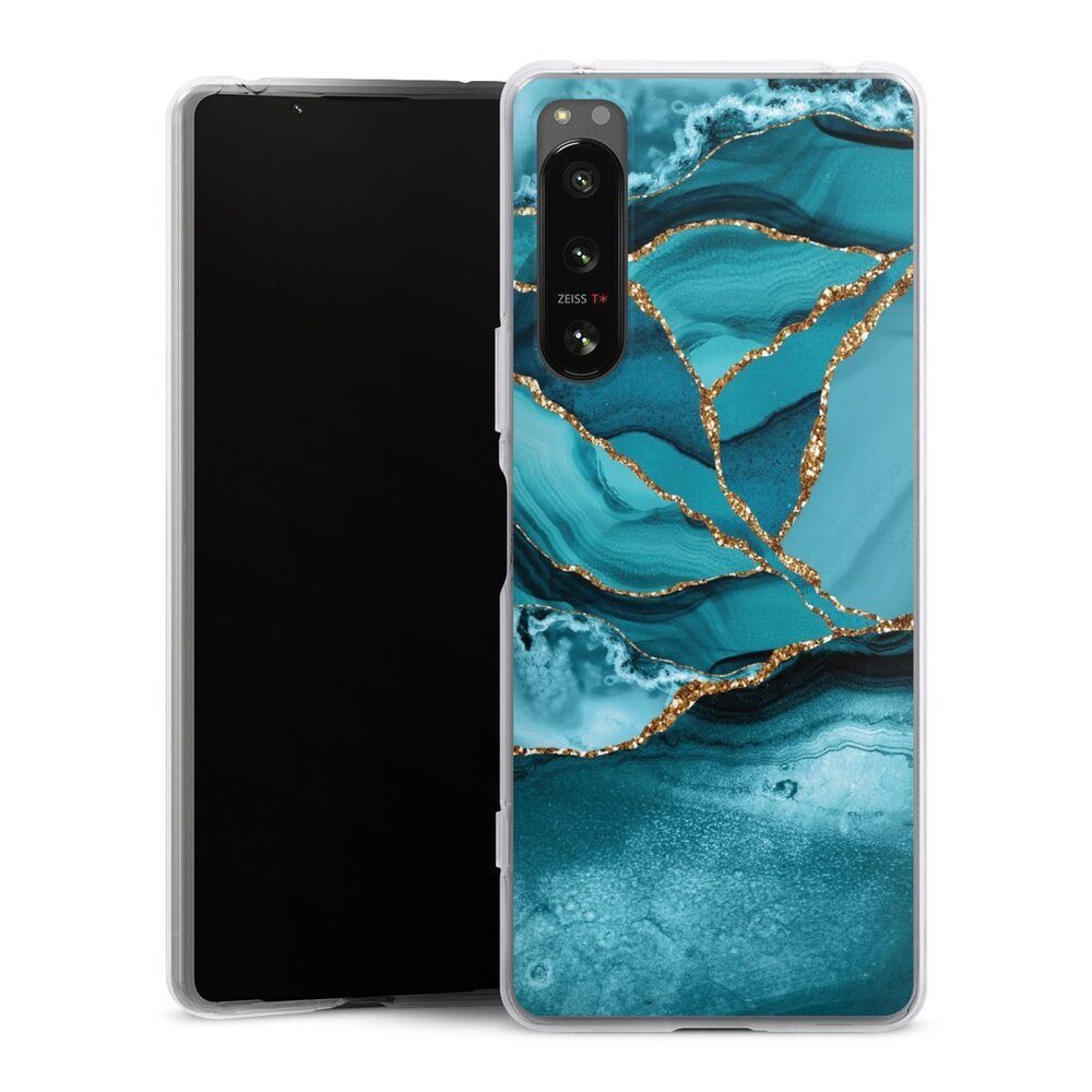 DeinDesign Handyhülle Edelstein Glitzer Look Marmor Eisblaue Marmor Landschaft, Sony Xperia 5 IV Silikon Hülle Bumper Case Handy Schutzhülle