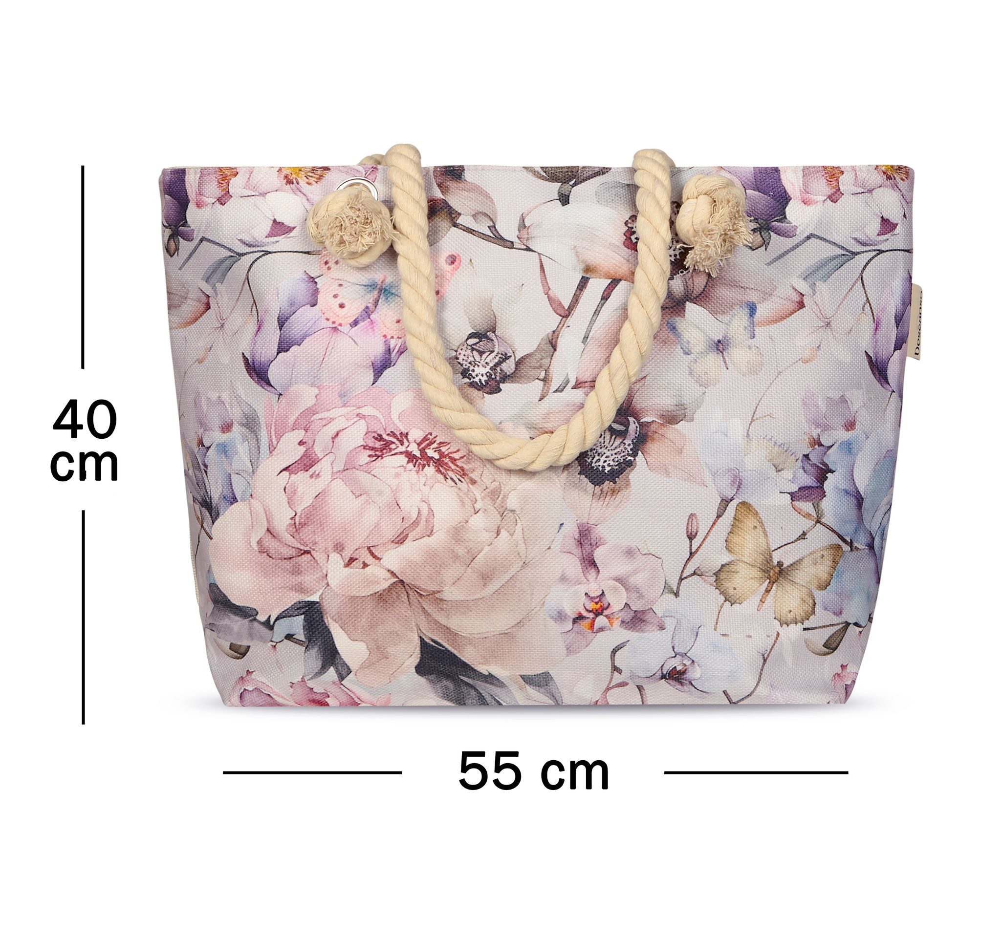 JACK Strandtasche Reißverschluss Baumwolle Descanso, mit wunderschönem Design, 40x55cm, Beachbag mit Innentasche – Bild 5 von 5