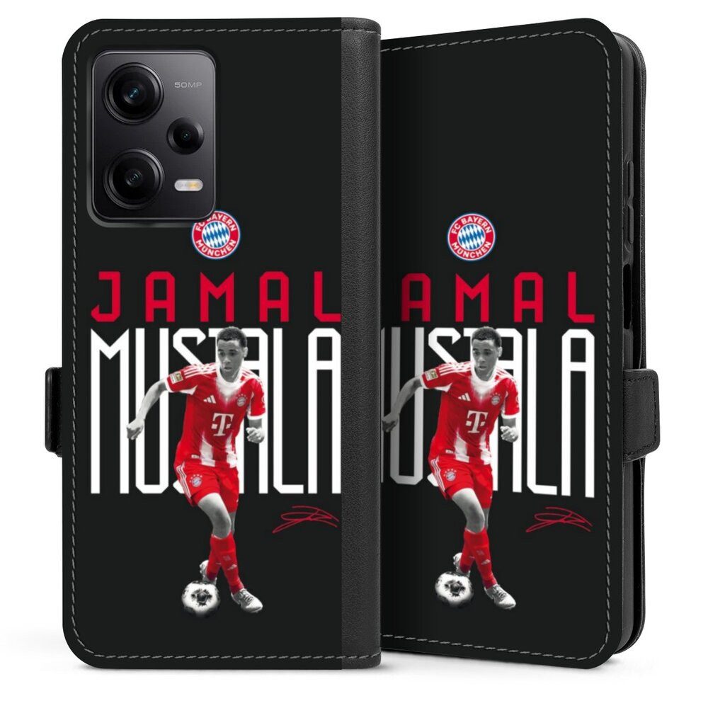 DeinDesign Handyhülle FC Bayern München Jamal Musiala Offizielles Lizenzprodukt, Xiaomi Redmi Note 12 Pro 5G Hülle Handy Flip Case Wallet Cover