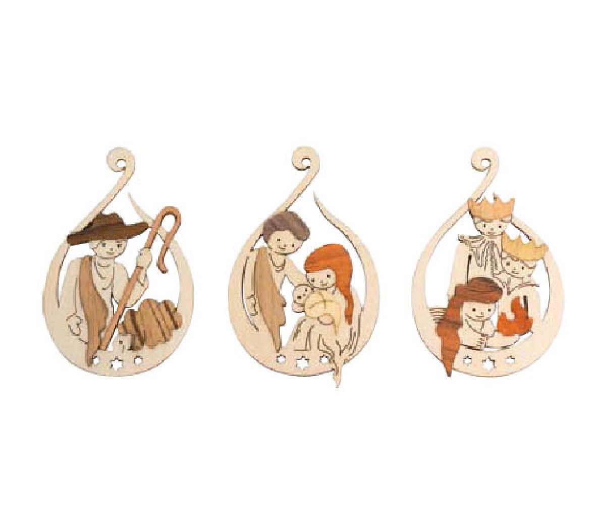 Kuhnert Krippenfigur Baumschmuckanhänger 6er Set - Krippenfiguren - 2 je Motiv, aus Holz gefertigt - weihnachtliche Dekoration - Made in Germany