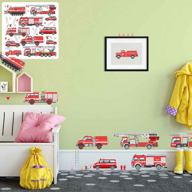 Sunnywall Wandtattoo XXL Wandtattoo Feuerwehr Set verschiedene Motive, Kinderzimmer Aufkleber bunt Wanddeko fireguard