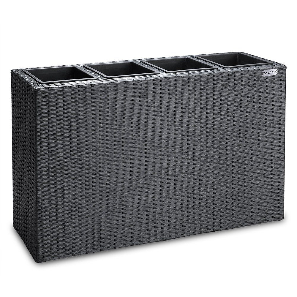 Casaria Кашпо, 4 Innentöpfe Herausnehmbar Polyrattan 95x27x60cm Blumentopf Schwarz