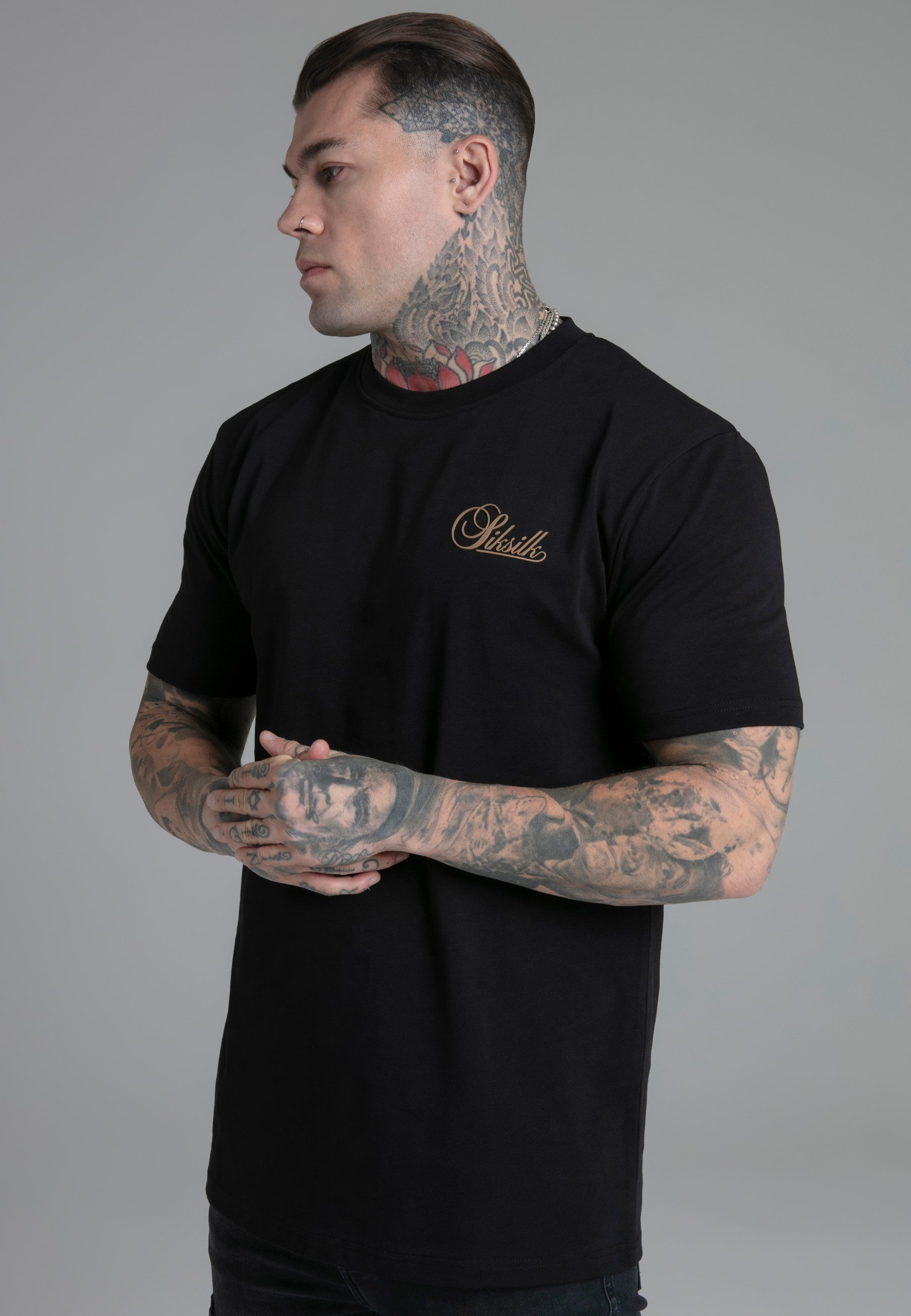 Siksilk T-Shirt SikSilk Herren Schwarzes Relaxed Fit T-Shirt günstig online kaufen