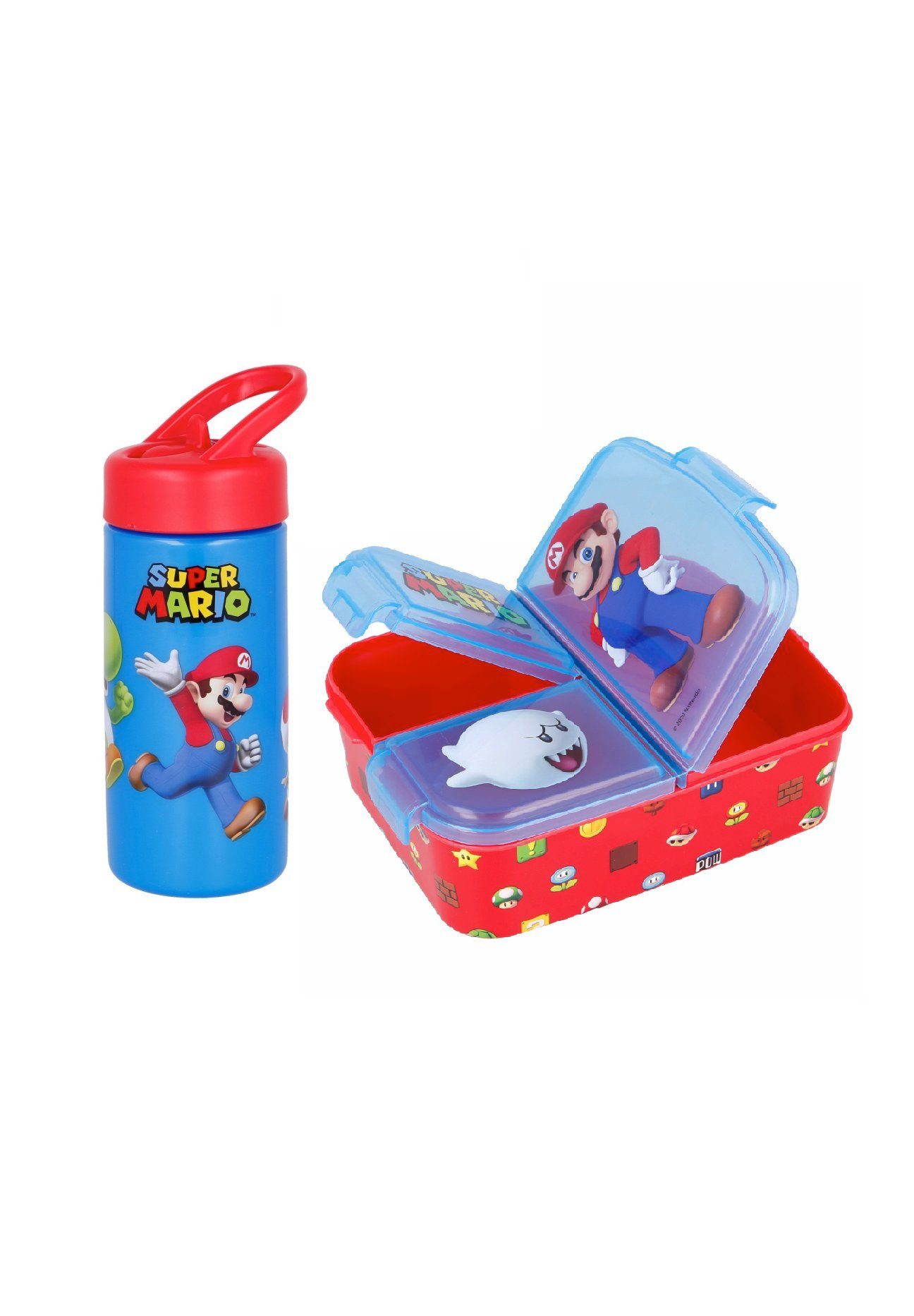Super Mario Lunchbox Lunch-Set Premium Brotdose + Trinkflasche Sportflasche Super Mario, (SET, 2-tlg) | Lunchboxen