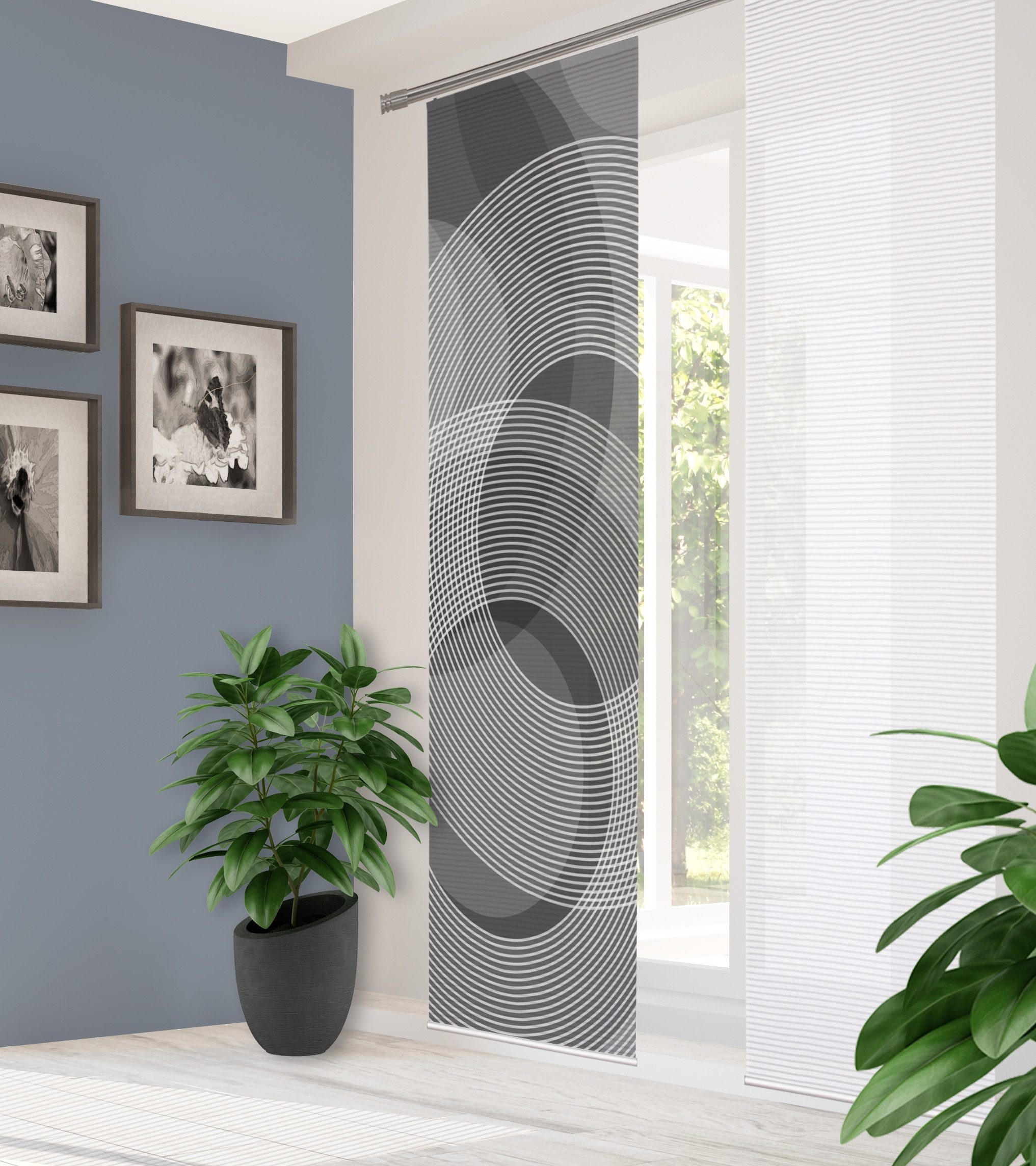 HOME in green Schiebegardine HIG AFONSO Schiebegardine recyceltes Polyester, 245x60 cm, Kreismotiv (2 St), Polyester (recycelt) Polyester