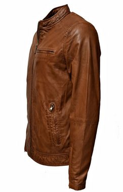 Zimmert Leather Lederjacke Freddy knautschiges Lammnappa Leder, Cognac, Braun, Schwarz, mit Stehkragen