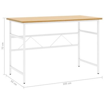 vidaXL Schreibtisch Computertisch Weiß und Eiche Hell 105x55x72 cm MDF und Metall