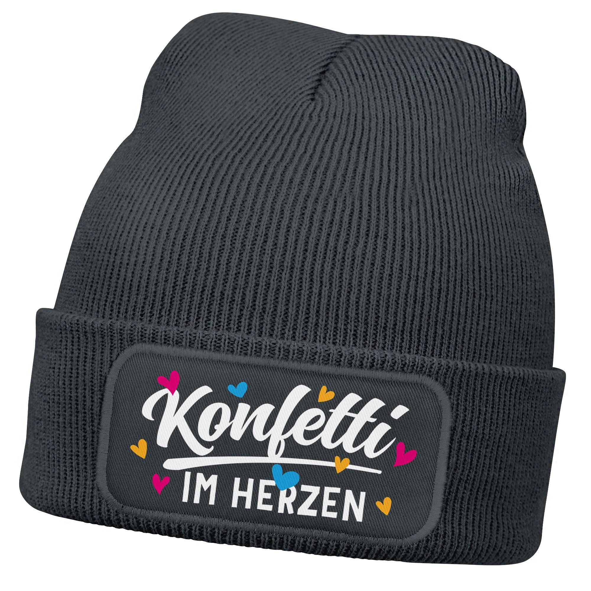 Strickmütze Damen Beanie mit Patch Strickmütze mit Spruch Fasching Karneval Party