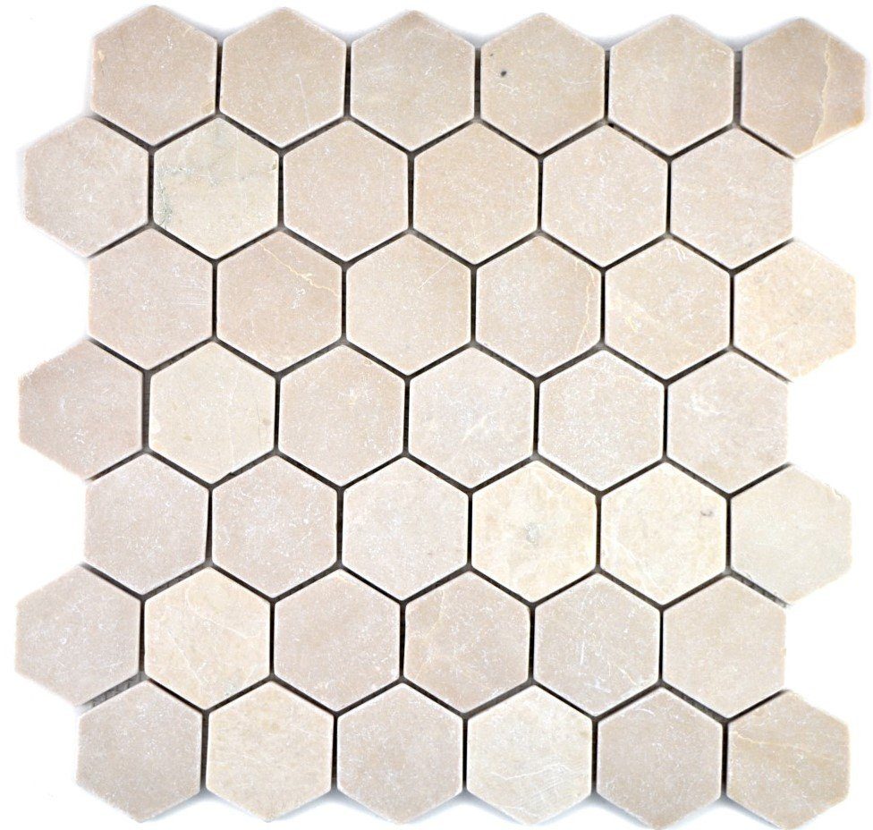 Mosani Mosaikfliesen Hexagon Marmormosaik Mosaikfliesen beige matt / 10 Matten | Fliesen