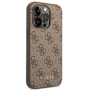 Guess Handyhülle Guess 4G Metal Gold Logo Apple iPhone 14 Pro Hard Case Cover Schutzhülle Braun