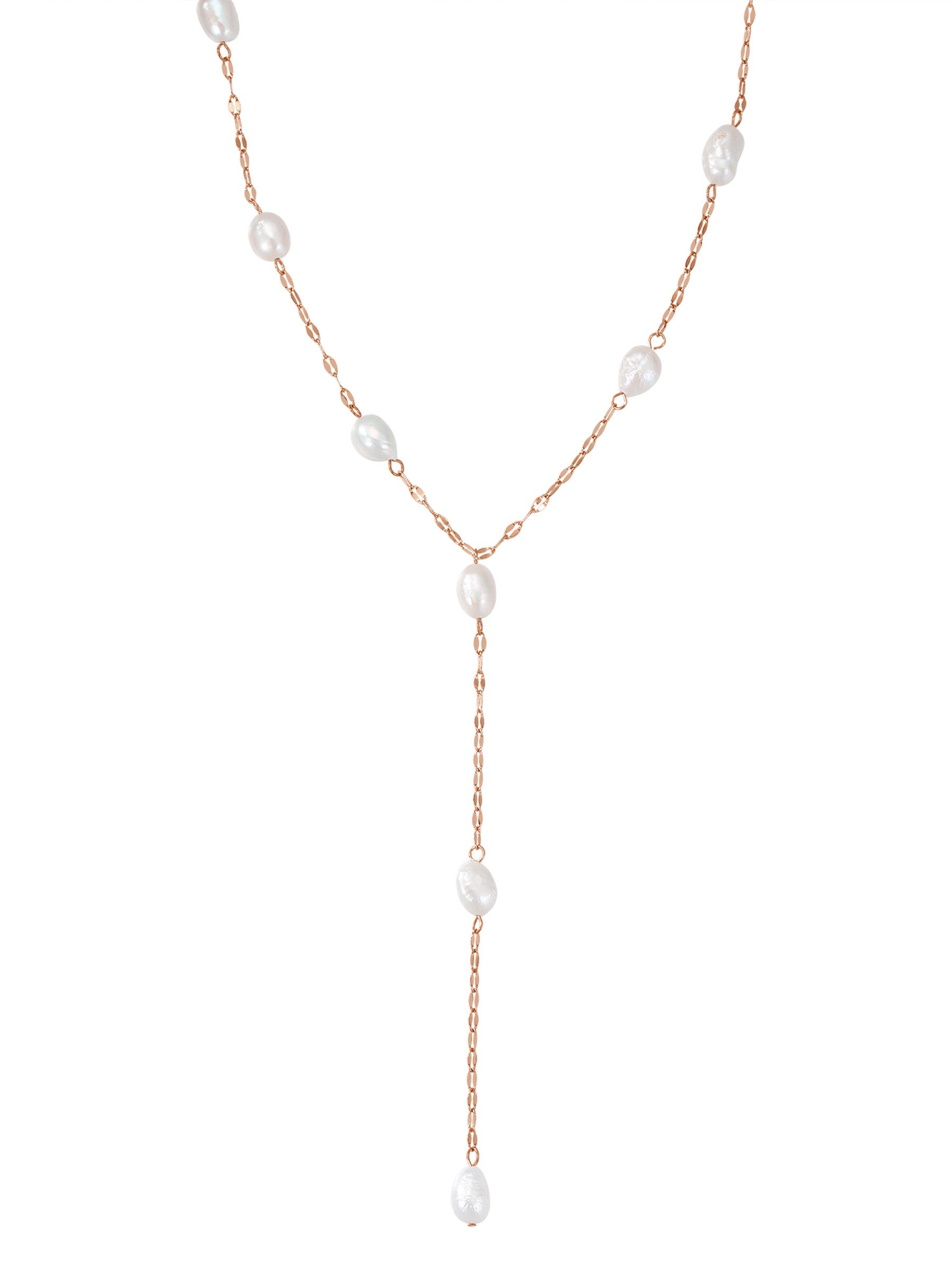 Hey Happiness Perlenkette Y-Form – Edelstahl Collier vergoldet mit Süßwasserperlen, Brautschmuck & Damen Schmuck für Alltag & Anlass
