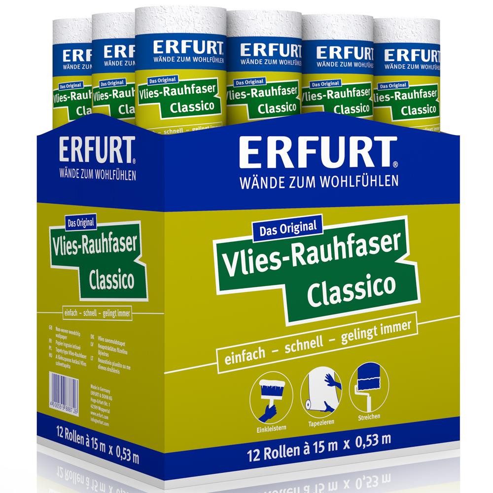 ERFURT Vliestapete Rauhfaser CLASSICO, 15 m x 0,53 m - 12 Rollen