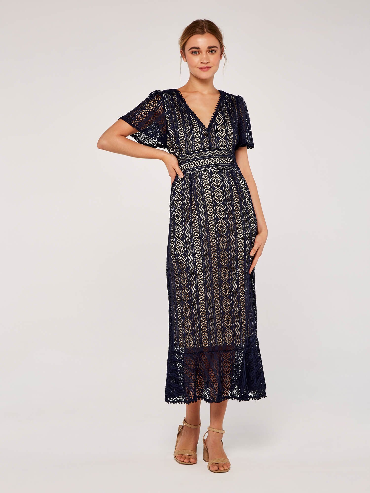 Apricot Midikleid sommerliches Maxikleid aus Spitze