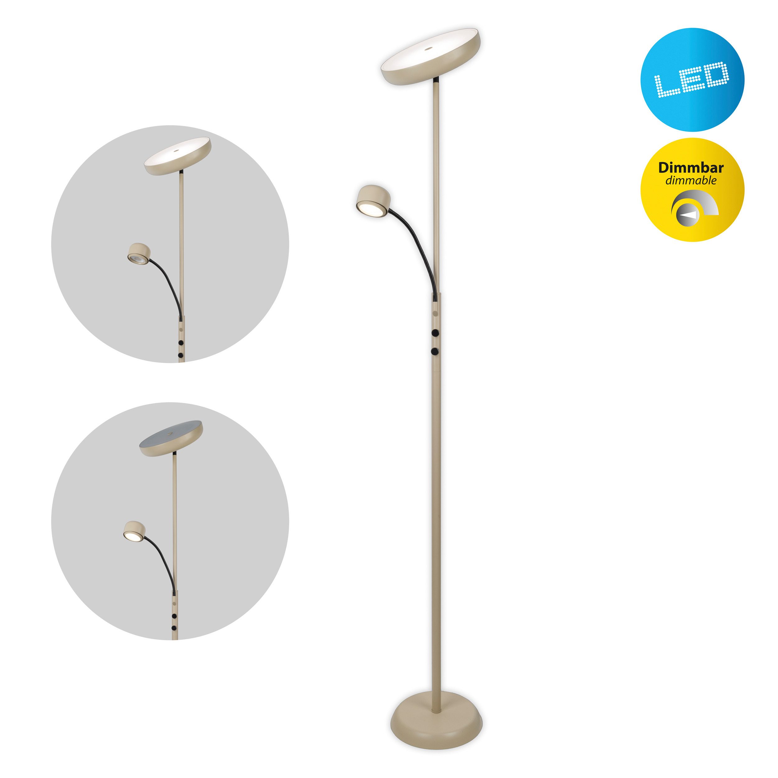 näve LED Stehlampe Romis, Dimmfunktion, Ein-/Ausschalter, Lesearm, LED wechselbar, Warmweiß, mit Lesearm, dimmbar per Drehschalter, LED warmweiß, H: 180cm