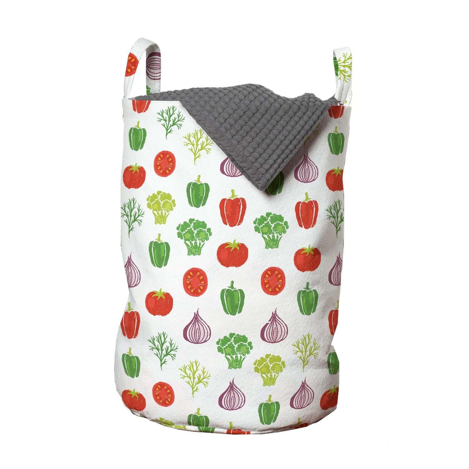 Abakuhaus Wäschesäckchen Wäschekorb mit Griffen Kordelzugverschluss für Waschsalons, Gemüse Kost Themed Art | Wäschesäcke