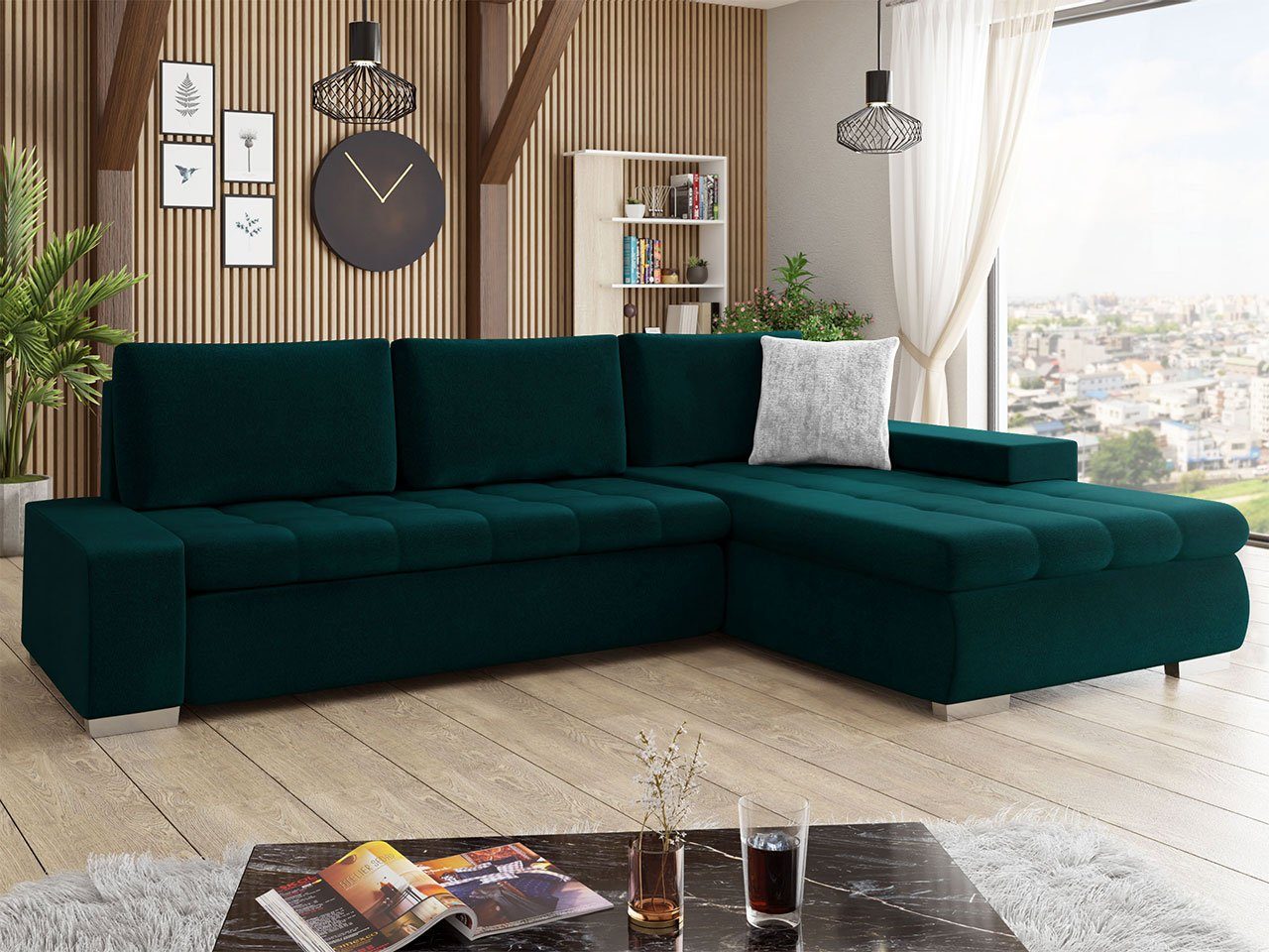 MIRJAN24 L-Sofa, Orkan Ecksofa Elegante Universal mane Schlaffunktion mit Bettkasten, und Premium,