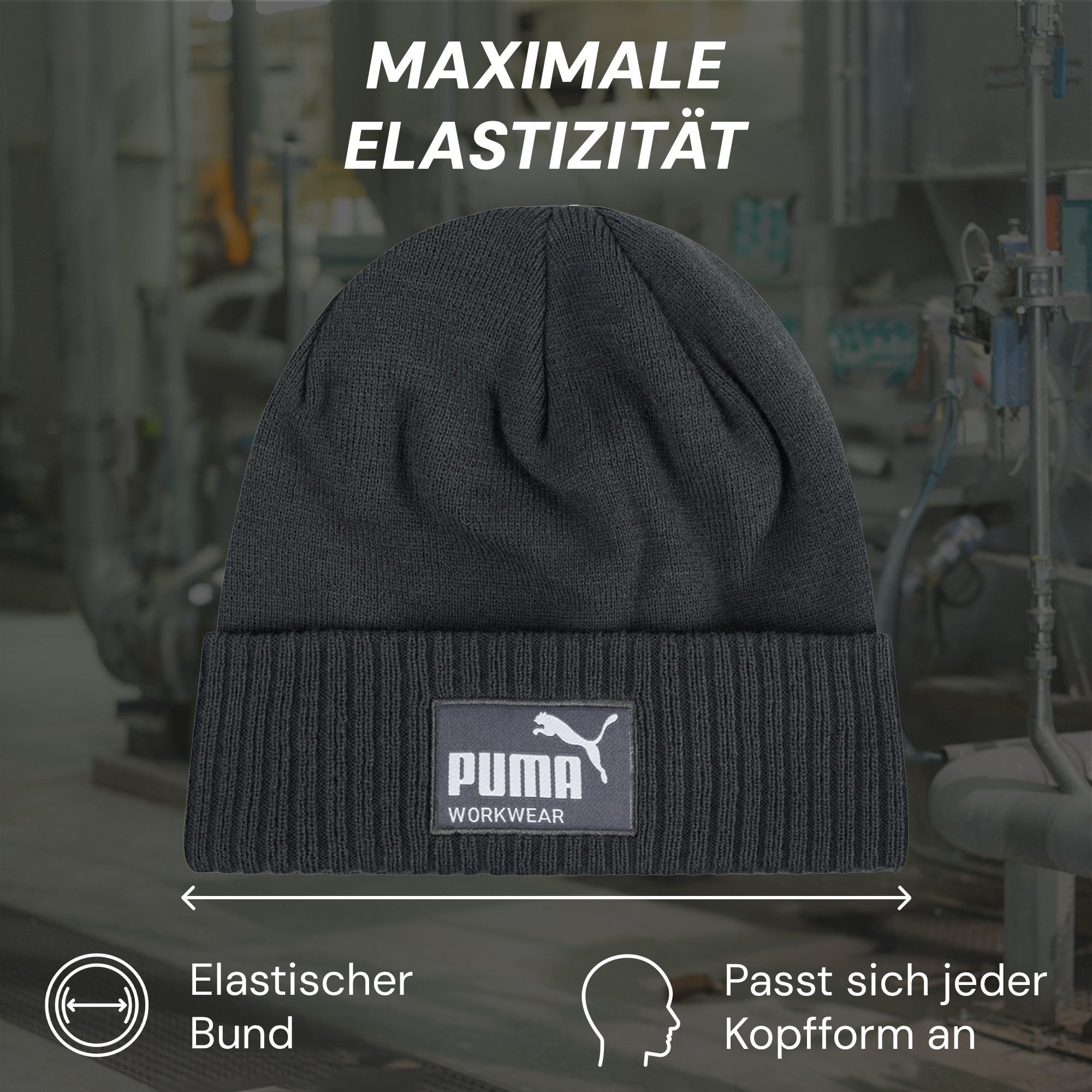 PUMA Workwear Beanie Mütze Herren Winter - Strickmütze mit Wärmepolsterung für die Ohren Atmungsaktive & Elastische Wintermütze Perfekt für Outdoor Aktivitäten