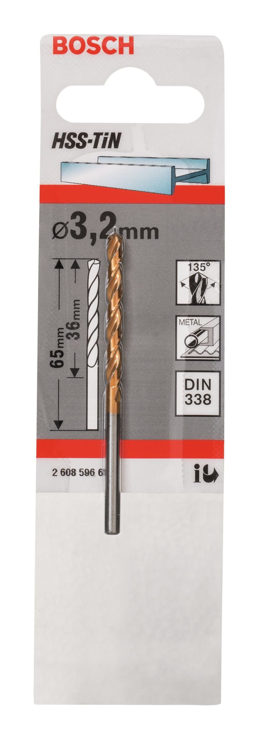 BOSCH Metallbohrer, 338) 1er-Pack - - mm x (DIN 3,2 65 36 x HSS-TiN