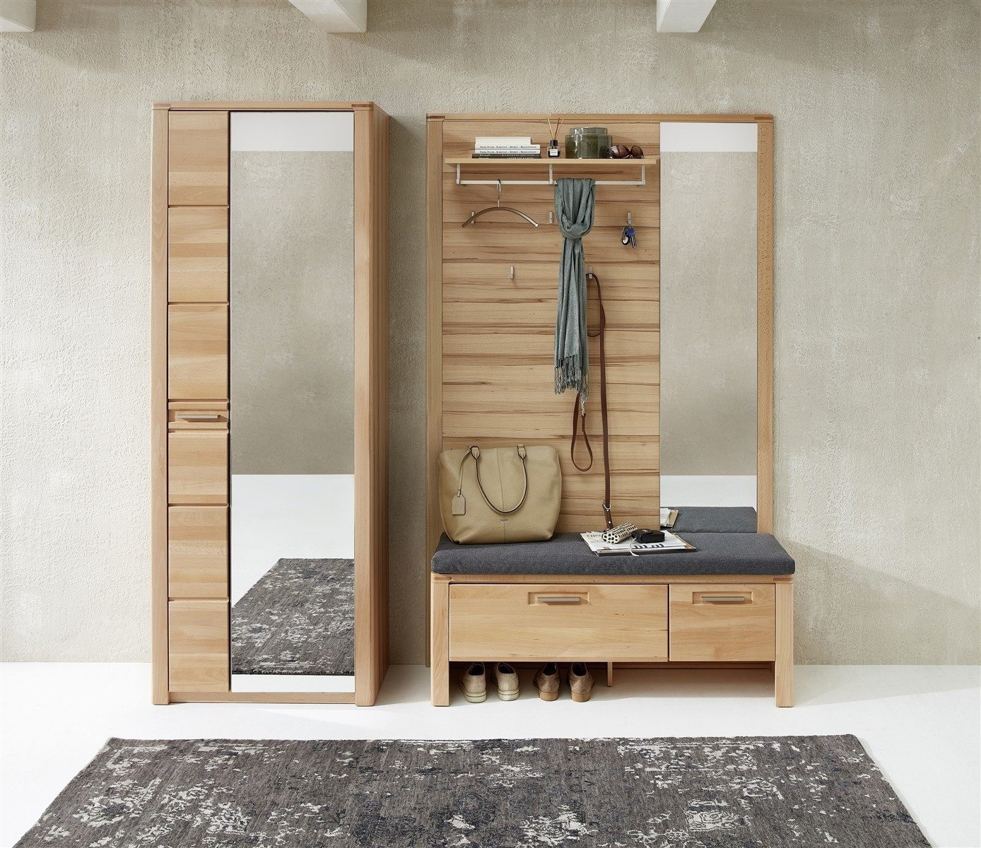 freiraum Garderoben-Set Nature One, 3-teilig, soft-close, FSC-Kernbuche teilmassiv - 209x201x40cm (B/H/T)