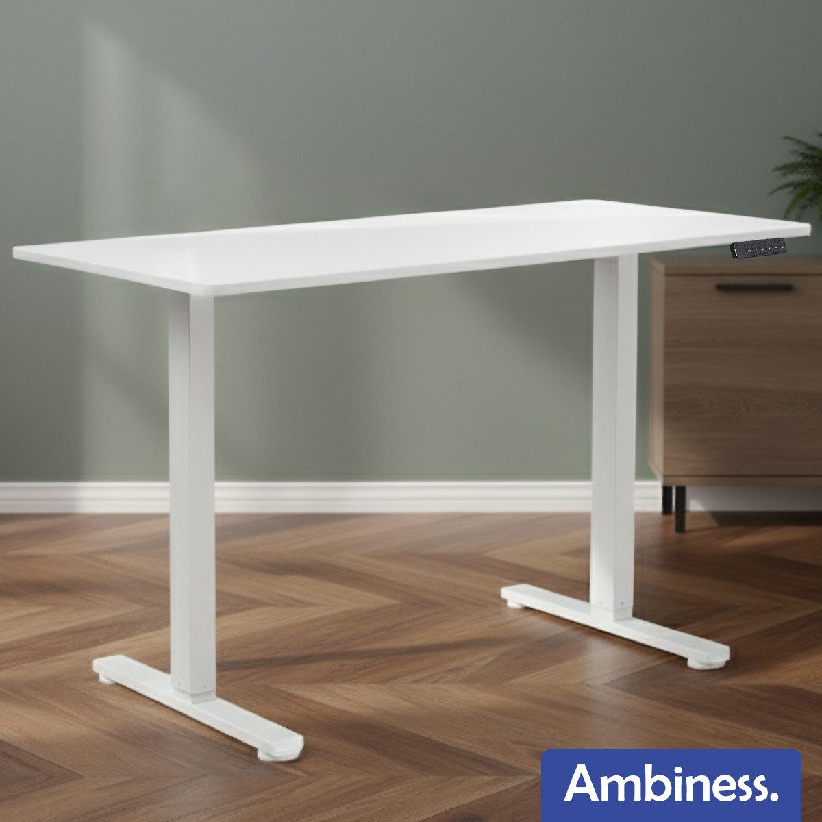 AMBINESS Schreibtisch Höhenverstellbar FlexxPro, 6 Varianten, Durchgehende Arbeitsplatte (Höhenverstellung von 72-119 cm, Inkl. LED-Bedienfeld & Kabeldurchführung), elektrisch stufenlos & ergonomisch