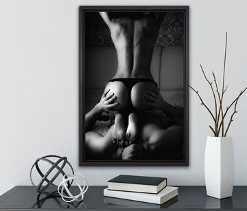 Pixxprint Leinwandbild Erotisches Paar Kunst B&W, Wanddekoration (1 St), Leinwandbild fertig bespannt, in einem Schattenfugen-Bilderrahmen gefasst, inkl. Zackenaufhänger