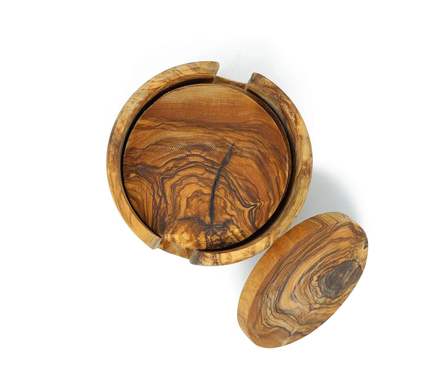 Benera Getränkeuntersetzer Olivenholz Untersetzer Rund 6er Set ca. 8,5 CM – Bild 2 von 5