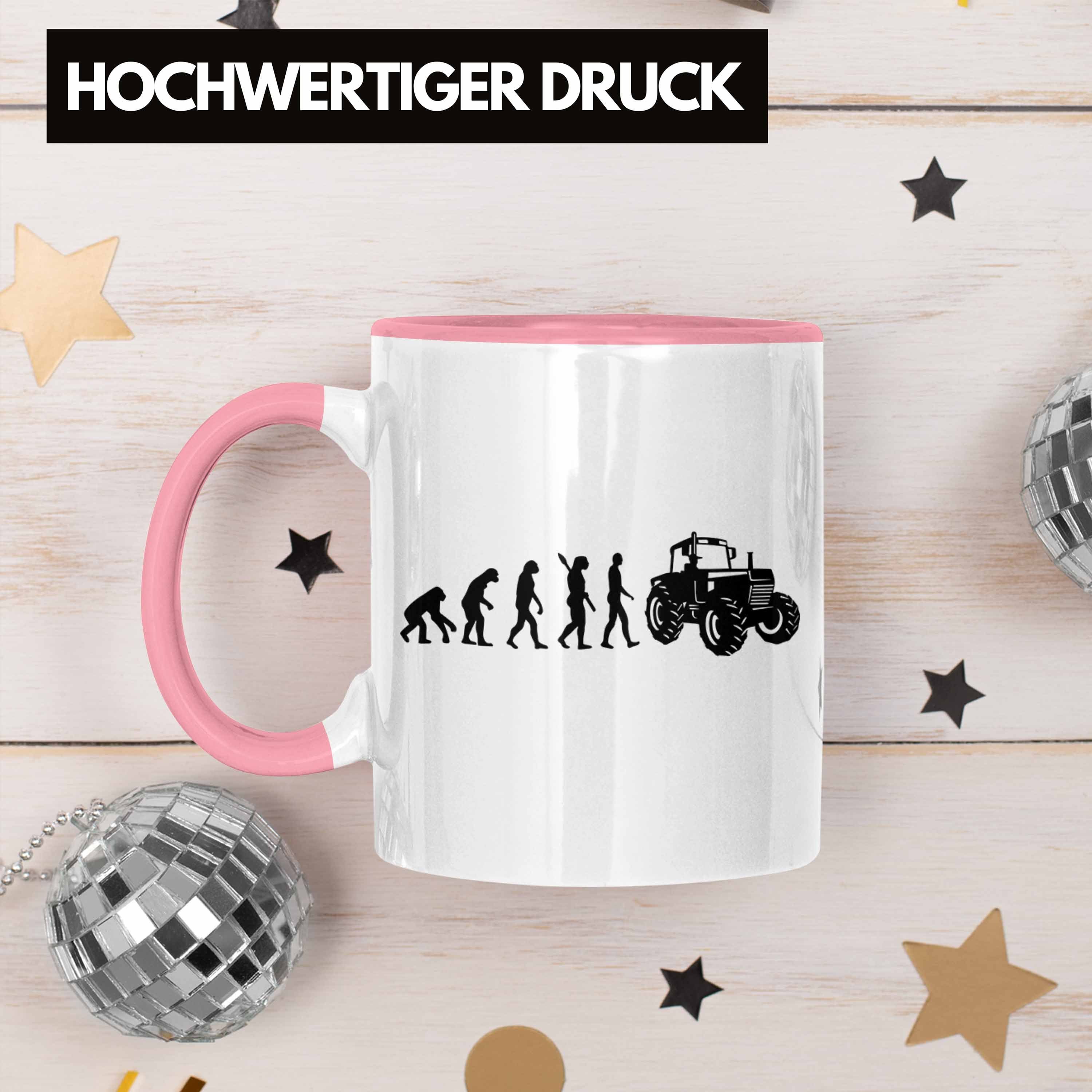 Traktor Geschenk für Evolution Geschenkidee Trendation Lustige Tasse Rosa Landwirte Tasse