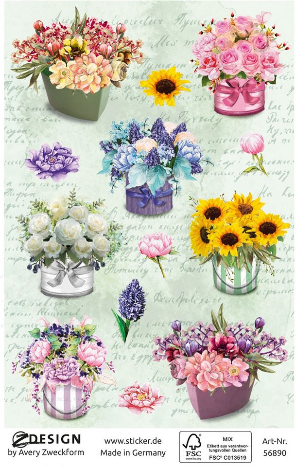 Thumbnail - Avery Zweckform Etiketten Deko Sticker Papier Blumen mehrfarbig 26 Aufkleber