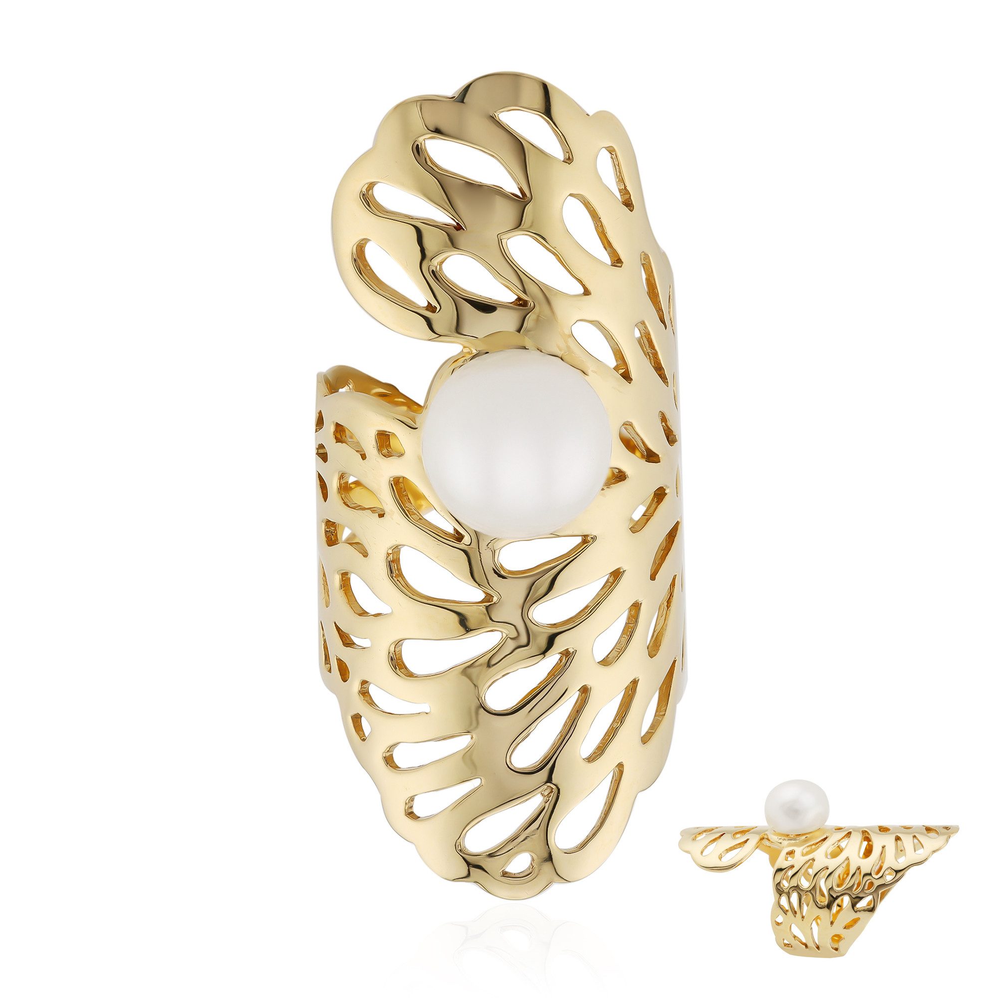 Cavill Perlenring Cavill Damenring 925er Silber vergoldet mit 9 mm Süßwasserperle (1-tlg)