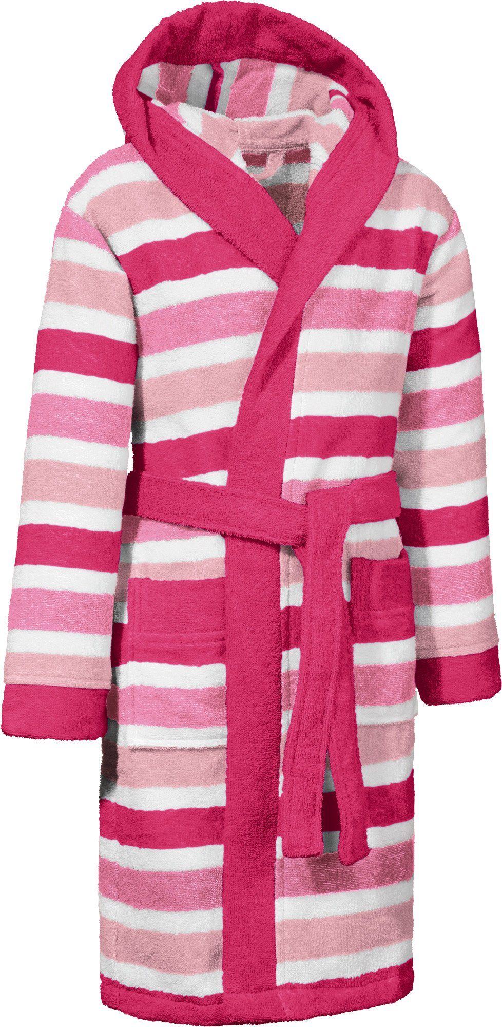 Erwin Müller Kinderbademantel Kinder-Bademantel mit Kapuze, Rückenlänge: 71 cm, Frottier, mit Kapuze/mit Aufsatztasche:, default, Walk-Frottier Streifen