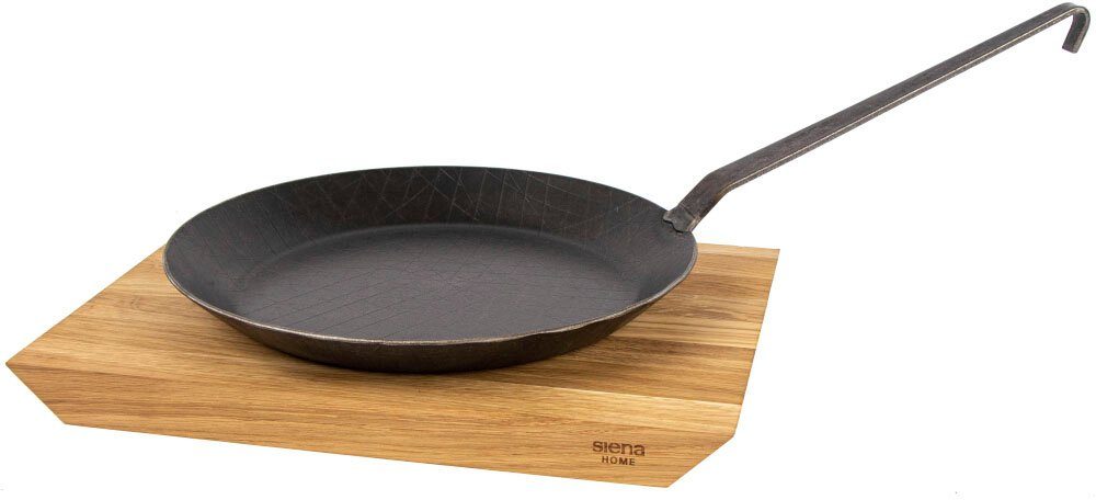 Siena Home Bratpfanne Fermo, Gusseisen (Set, 2-tlg), schmiedeeisern, 24 cm, flach, Induktion, mit Schneidebrett BRESCIA 45°