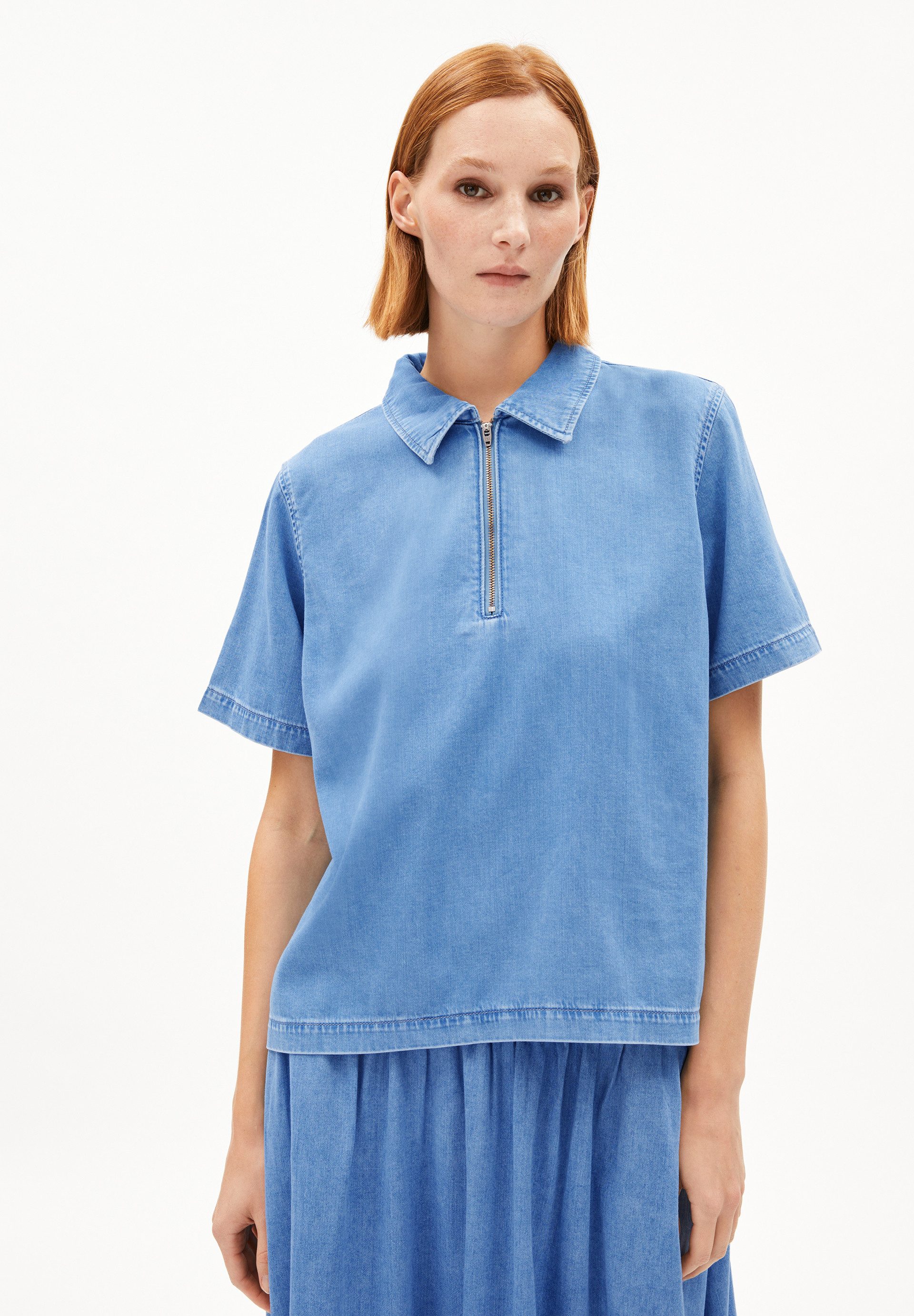 Blusentop CINZIAA Jeansbluse aus Bio-Baumwoll Mix
