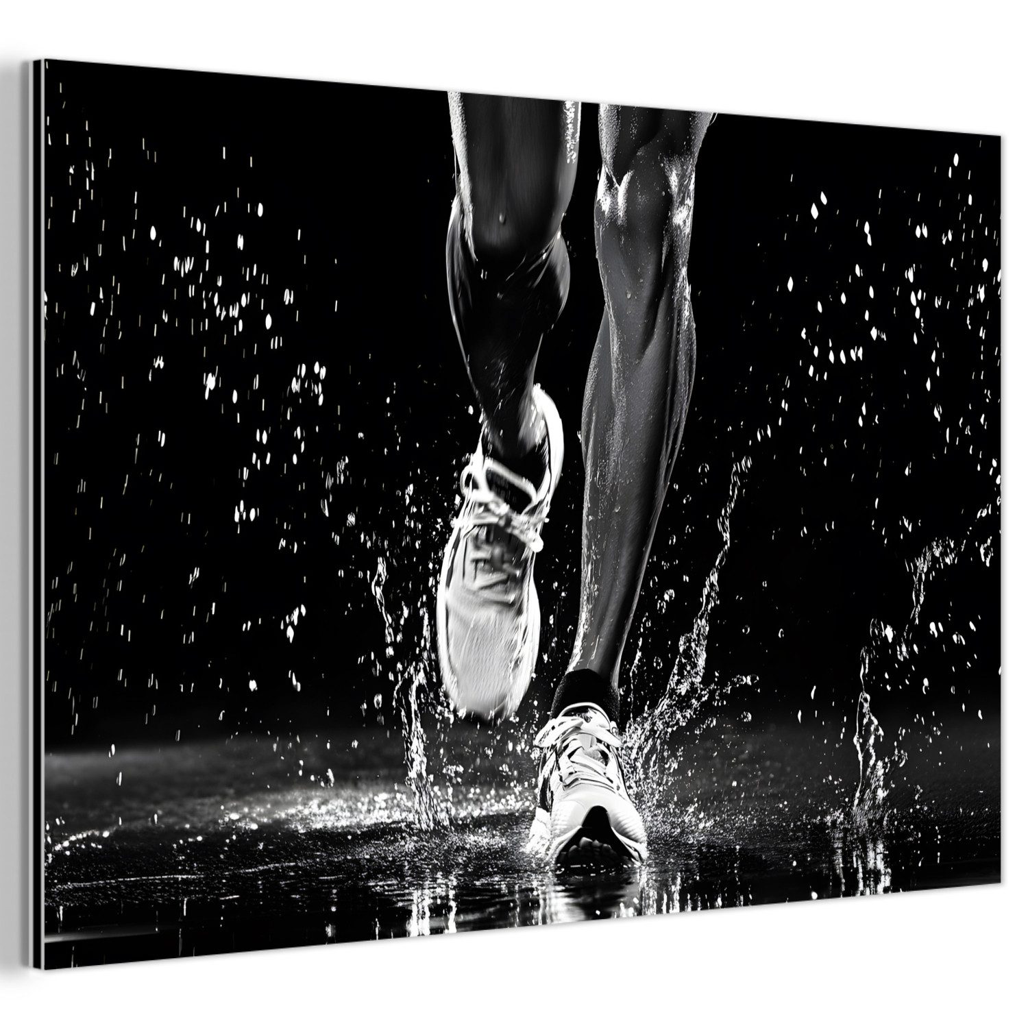 MuchoWow Metallbild Laufschuhe - Laufen - Drops - Schwarz, Inkl. Aufhängung, Wohnzimmer Dekoration aus Alu, Industrial, Metallbilder, 30x20 cm
