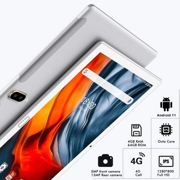 ZONKO Tablet (10", 64 GB, Android 11, 2,4G, Tablet 4G LTE Tablett PC mit 2 SIM Slot mit Tastatur Maus Stift 1080P)