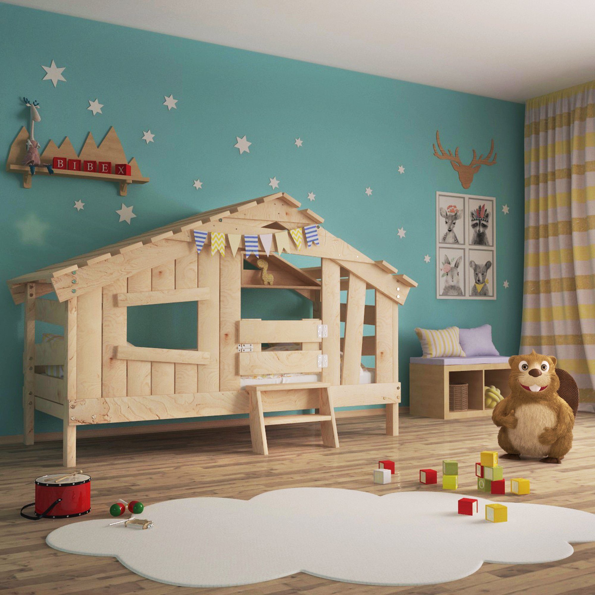 bibex Kinderbett APART CHALET Kinderbett, Jugendbett, Spielbett, naturbelassen