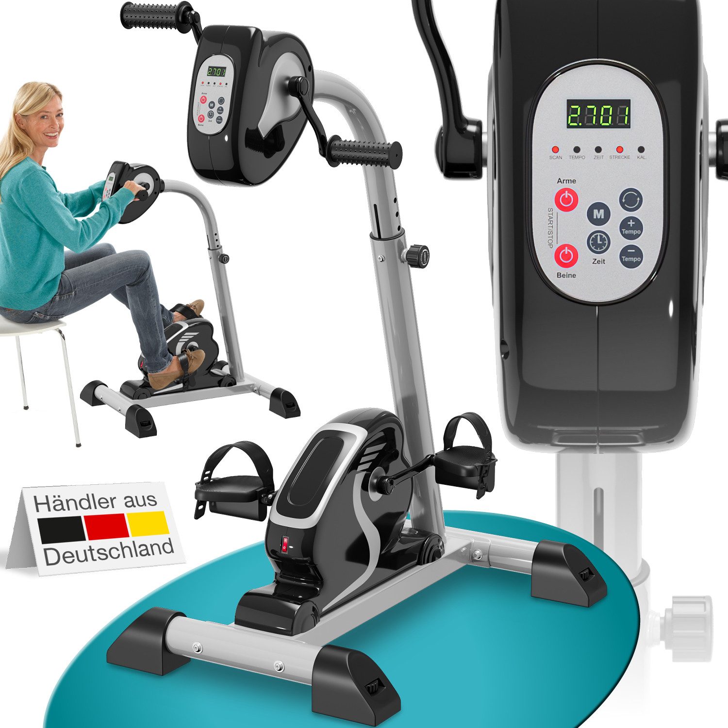 aktivshop Heimtrainer motorbetrieben & mit Trainingsprogrammen, schonend und verstellbar, separate Antriebsmotoren für Ober- und Unterkörpertraining