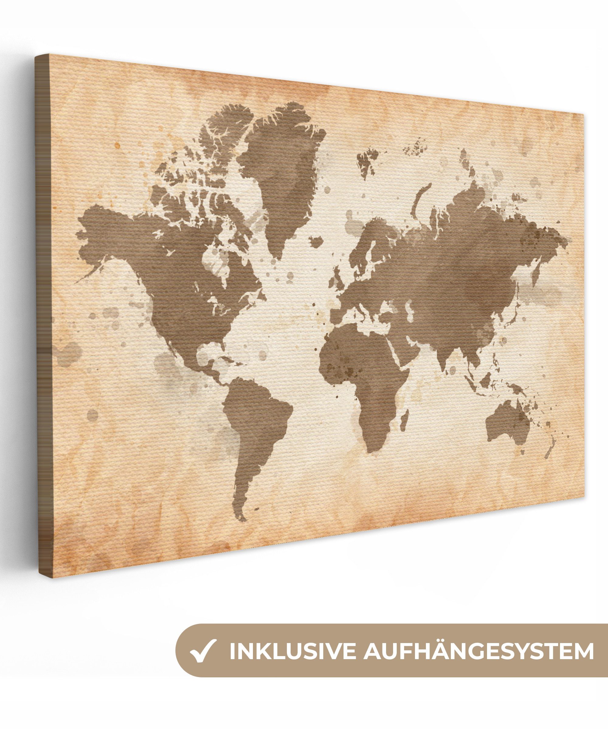 OneMillionCanvasses® Leinwandbild Weltkarte - Beige - günstig online kaufen