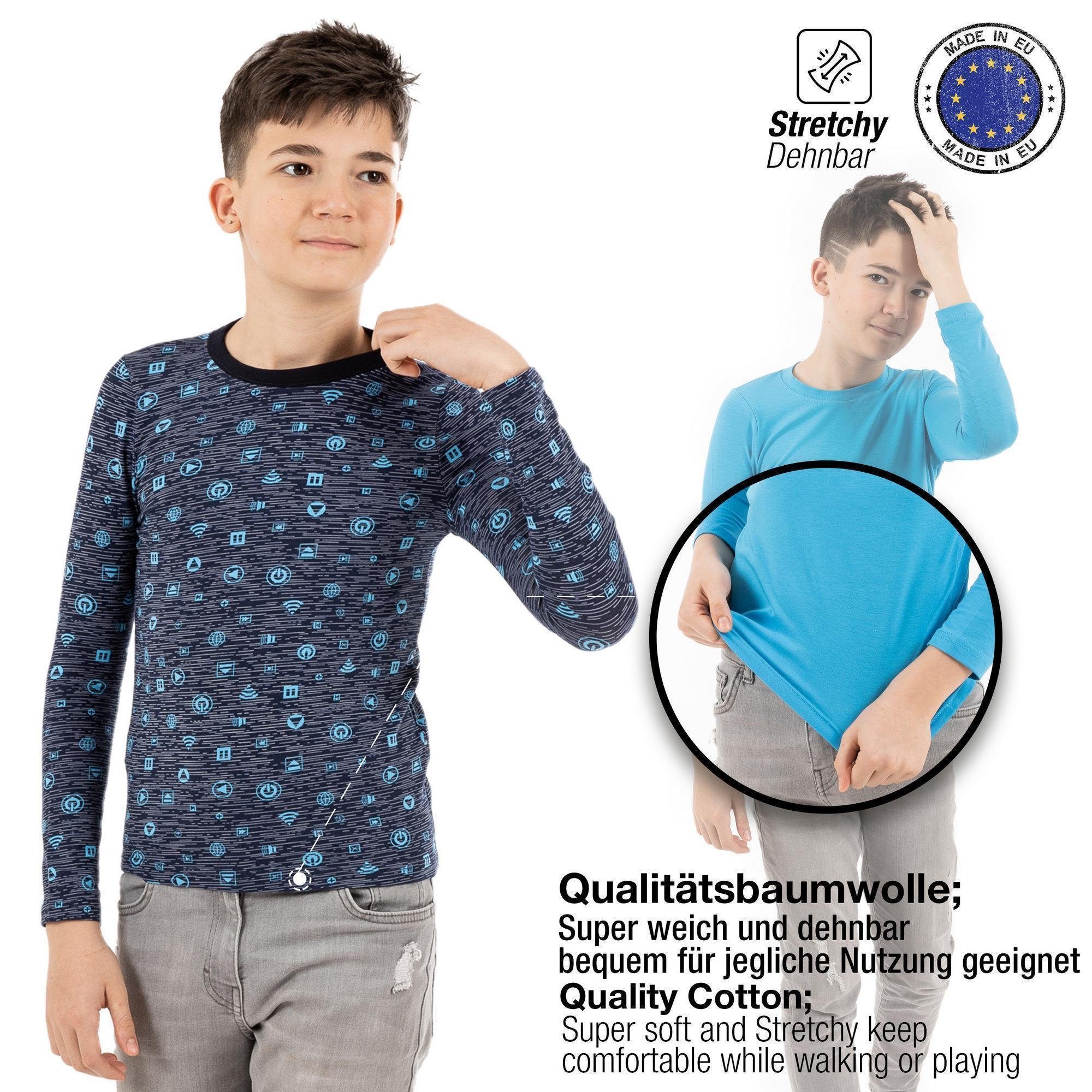 LOREZA Langarmshirt 3er Set Jungen Langarmshirts - Basics - Mehrfarbig (Set, 3-tlg)