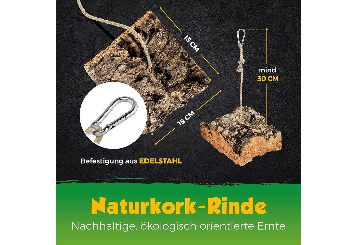Thumbnail - Kork-Deko.de Vogelspielplatz Vogelspielplatz Flache Vogelschaukel (15x15cm) zum Sitzen, Spielen & Knabbern