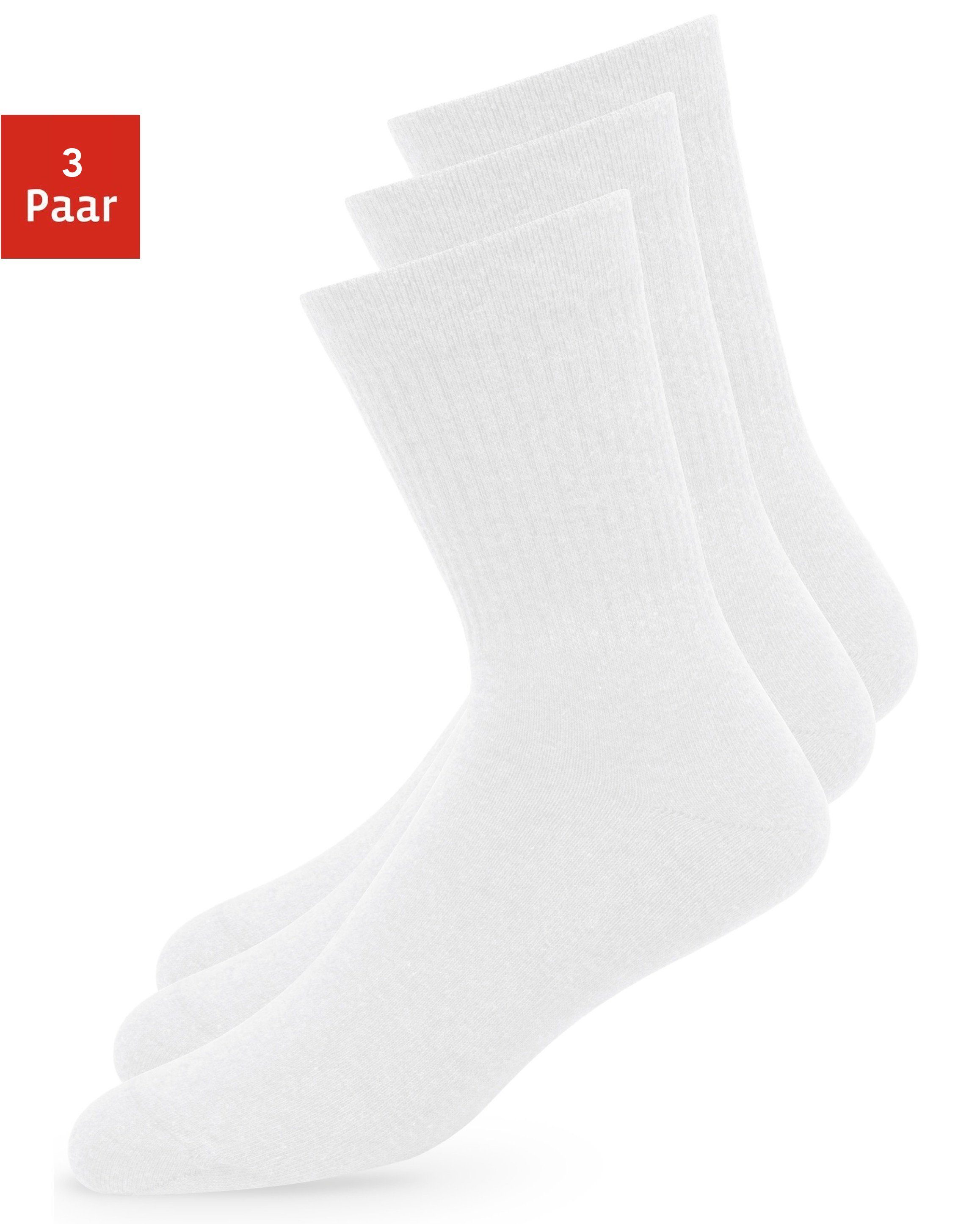 ROOXS Tennissocken Hohe Sportsocken für Damen & Herren (3-Paar) Basic Crew Socks, Made in EU 02 Weiß