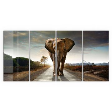 DEQORI Glasbild 'Elefant auf Asphalt', 'Elefant auf Asphalt', Glas Wandbild Bild schwebend modern
