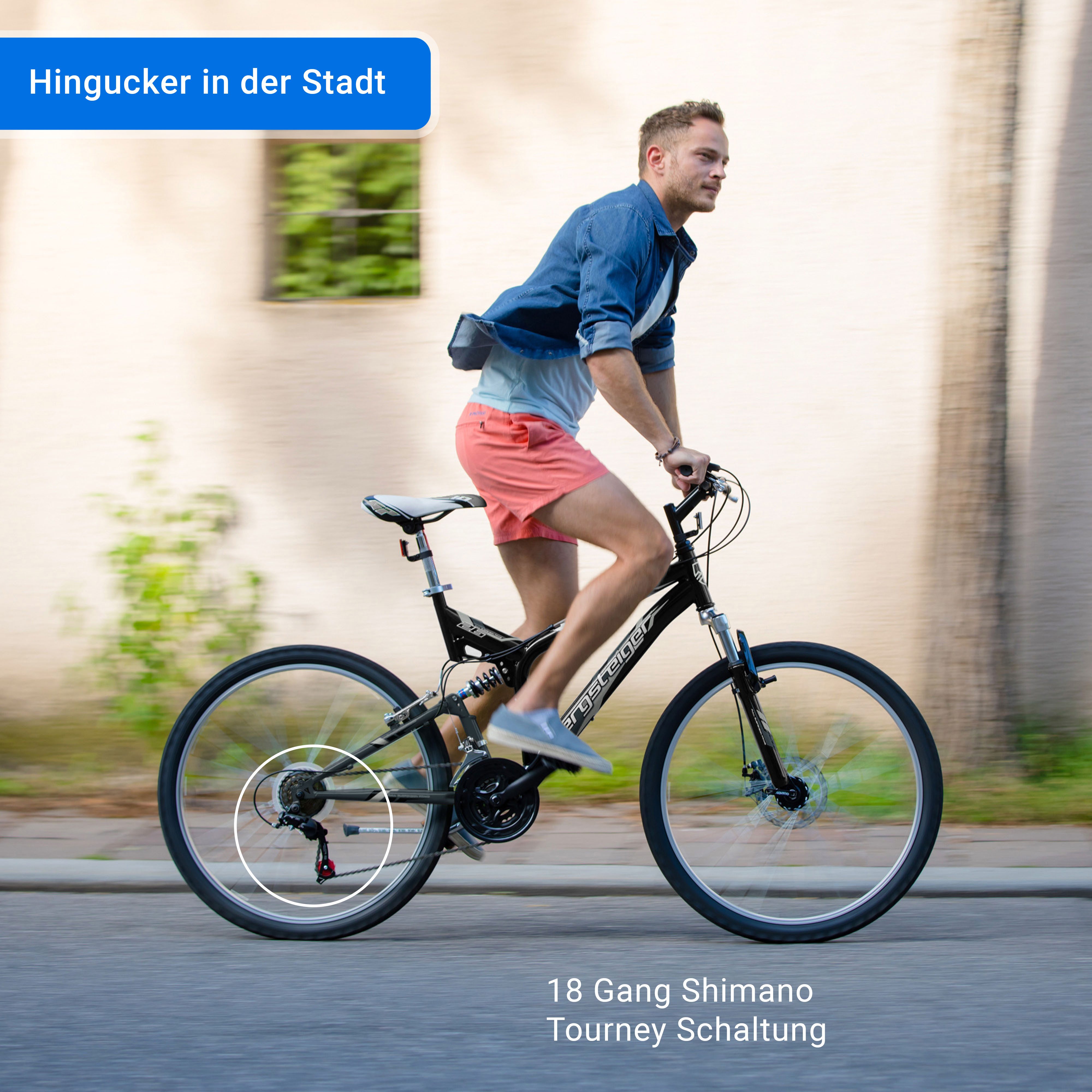 bergsteiger Mountainbike Buffalo 26 Zoll Mountainbike, geeignet ab 155 cm, Damen, Herren, 18 Gang Shimano Tourney RD-TZ50 Schaltwerk, Kettenschaltung, Scheibenbremsen, V-Brake