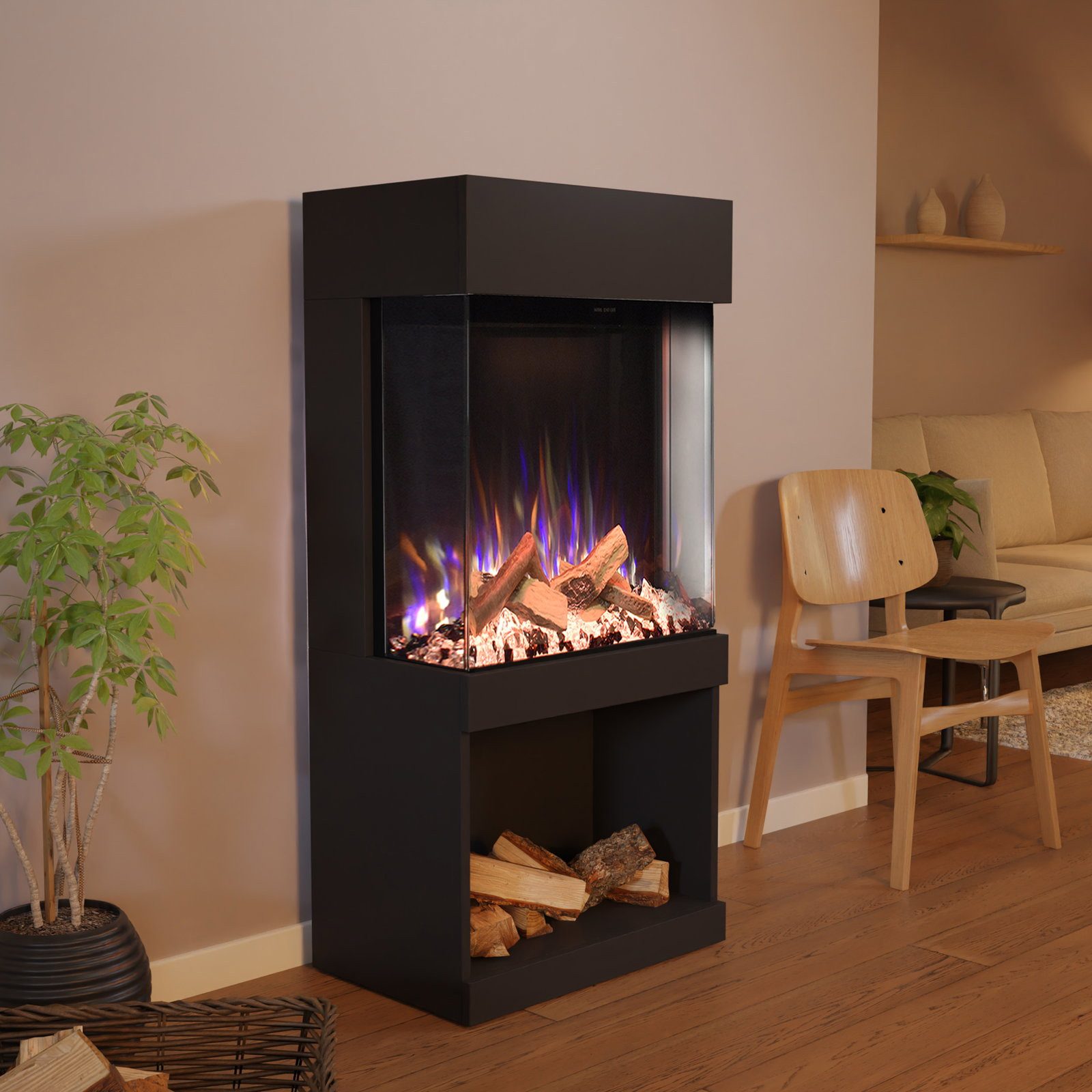 GLOW FIRE Elektrokamin PR12 E-Motion 3D, Elektrischer Kamin mit 3D Feuer mit Heizung, täuschend echte Flamme mit Heizung, 3 Dekorationen