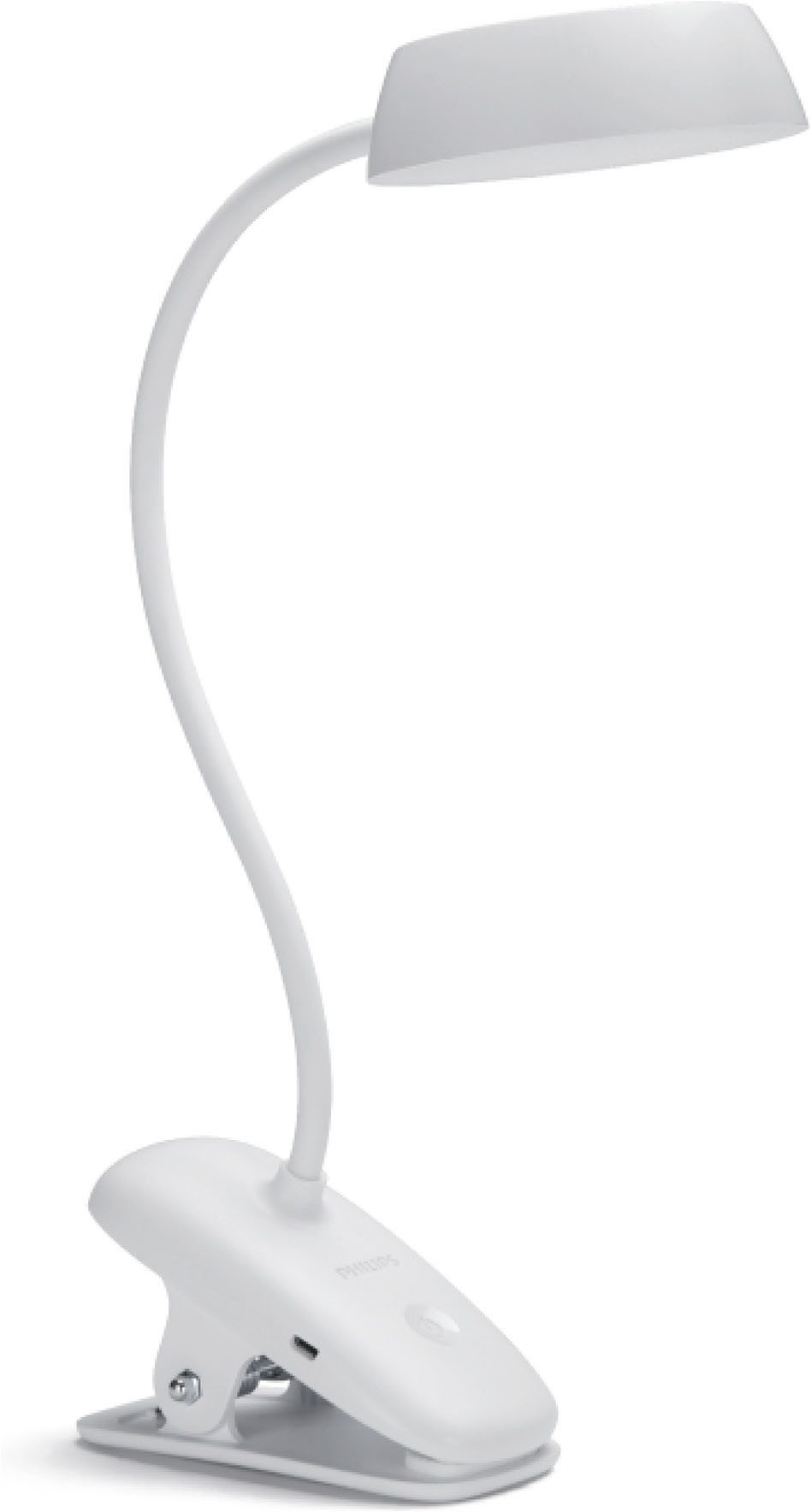 Philips LED Schreibtischlampe Donutclip 3W, 4000K, 175 Lumen, mit Clip, Akku, Touchdim, weiss, Dimmfunktion, USB-Ladefunktion, mehrere Helligkeitsstufen, LED fest integriert, Neutralweiß