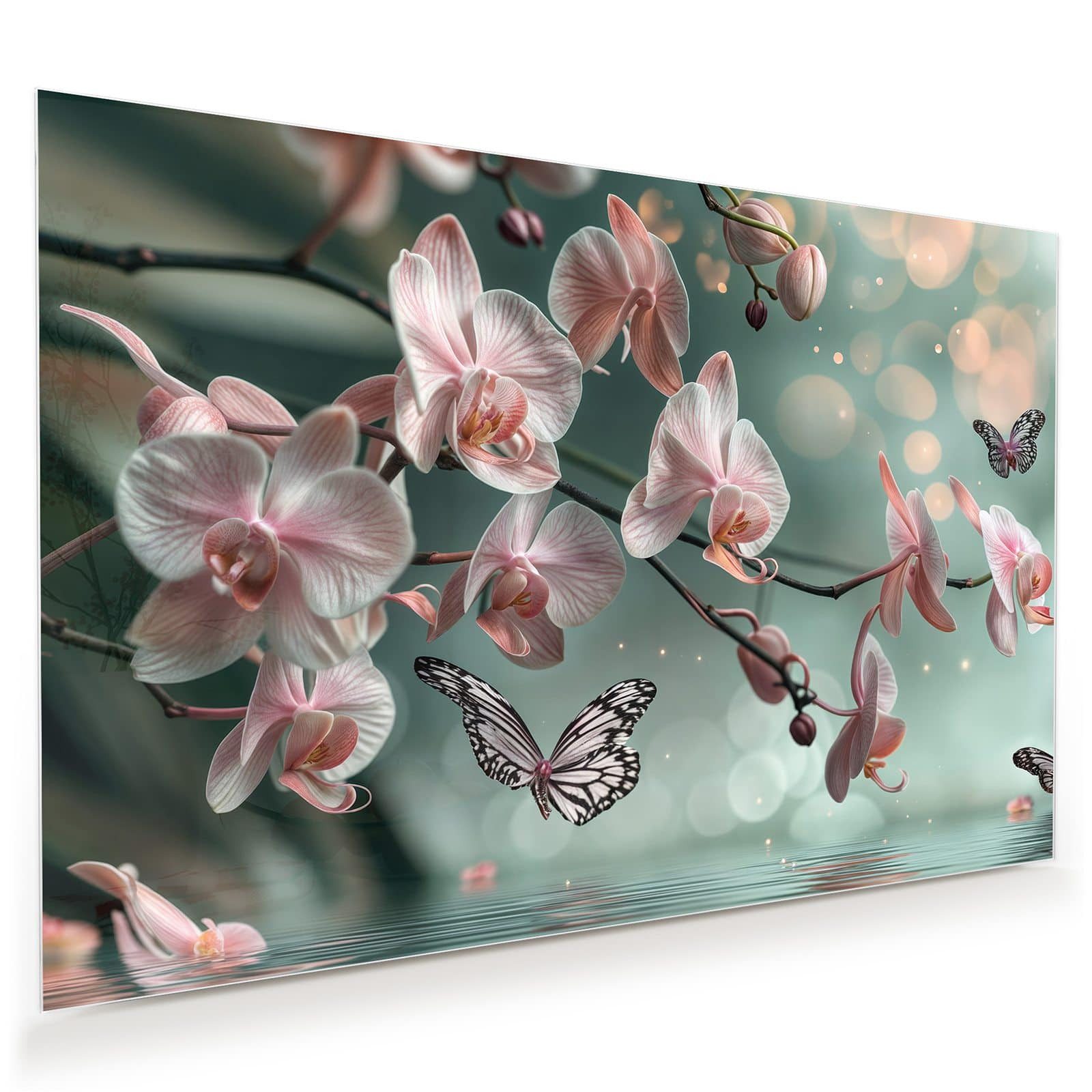Glasbild Wandbild Orchideen Schmetterling mit Aufhängung