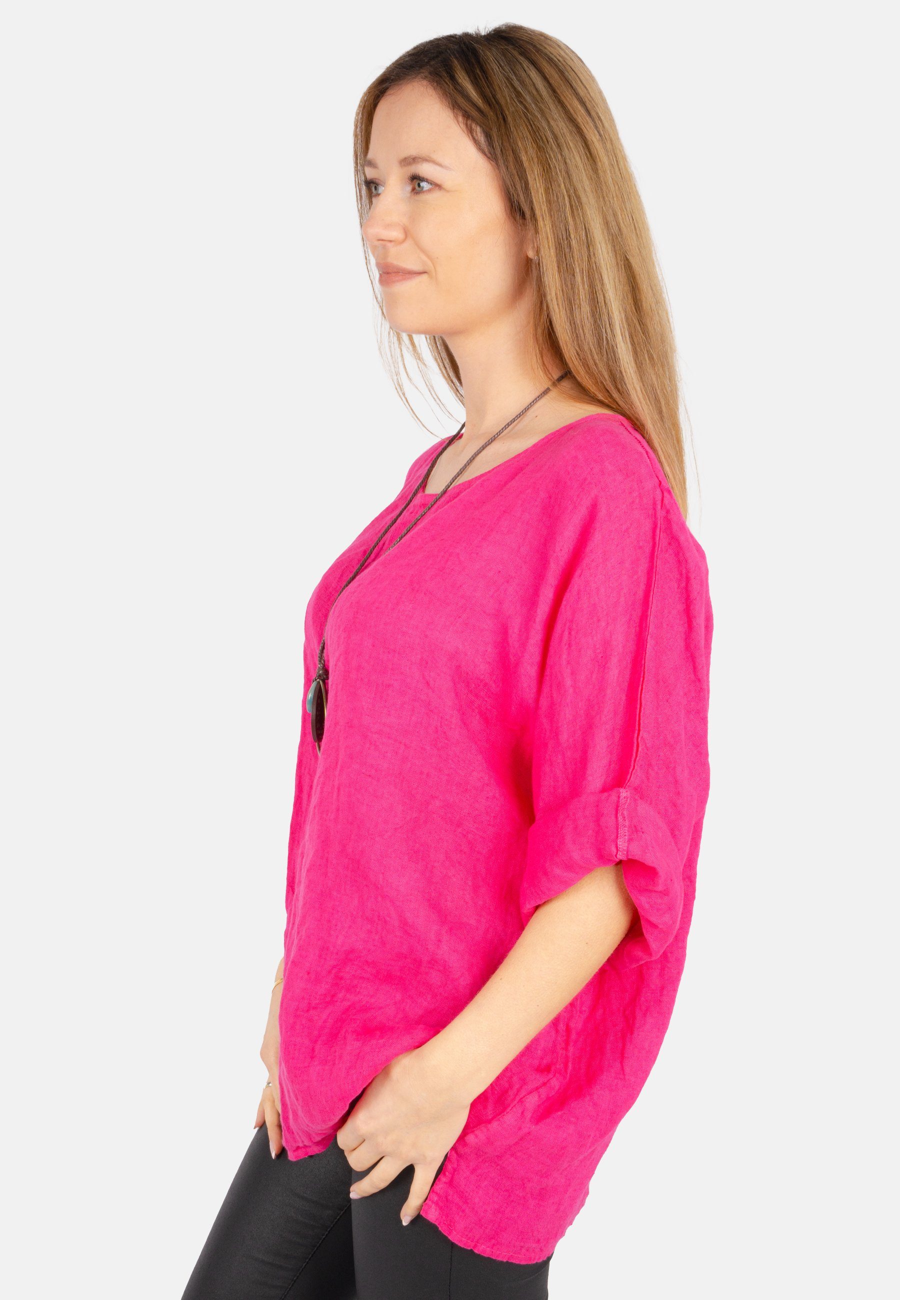 Seasons of April Kurzarmbluse LINA OVERSIZED Weit geschnittene Leinenbluse